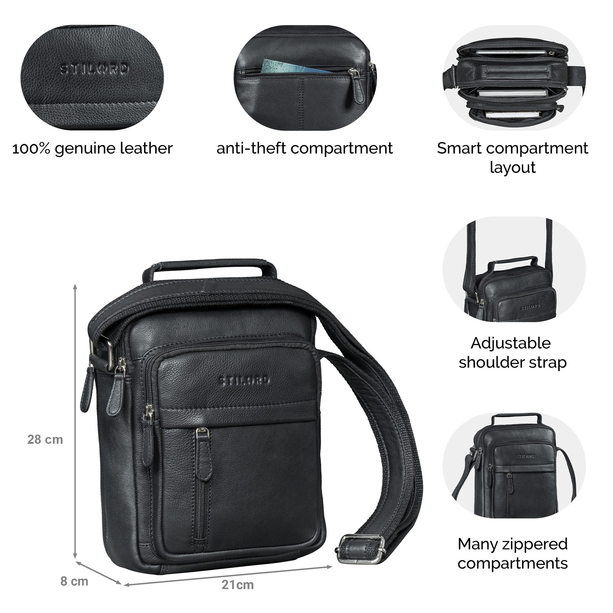 STILORD Schultertasche "Ruben" Umhängetasche Herren Leder 10,9 Zoll
