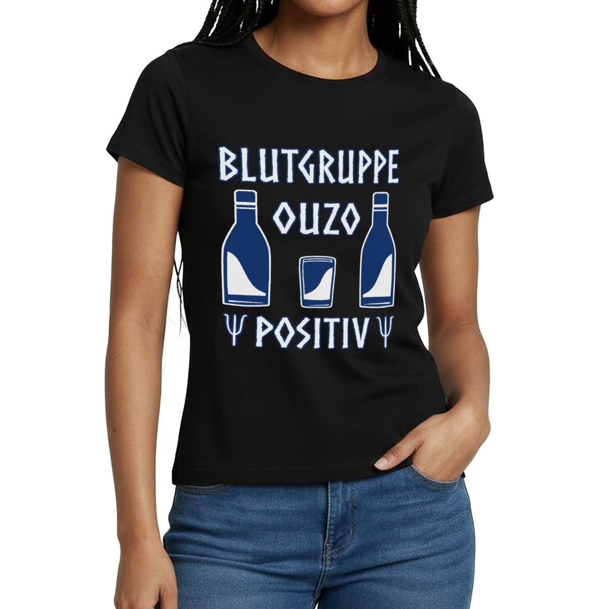 Spreadshirt T-Shirt Blutgruppe Ouzo Positiv Griechischer Stil Alkohol Frauen T-Shirt (1-tlg)
