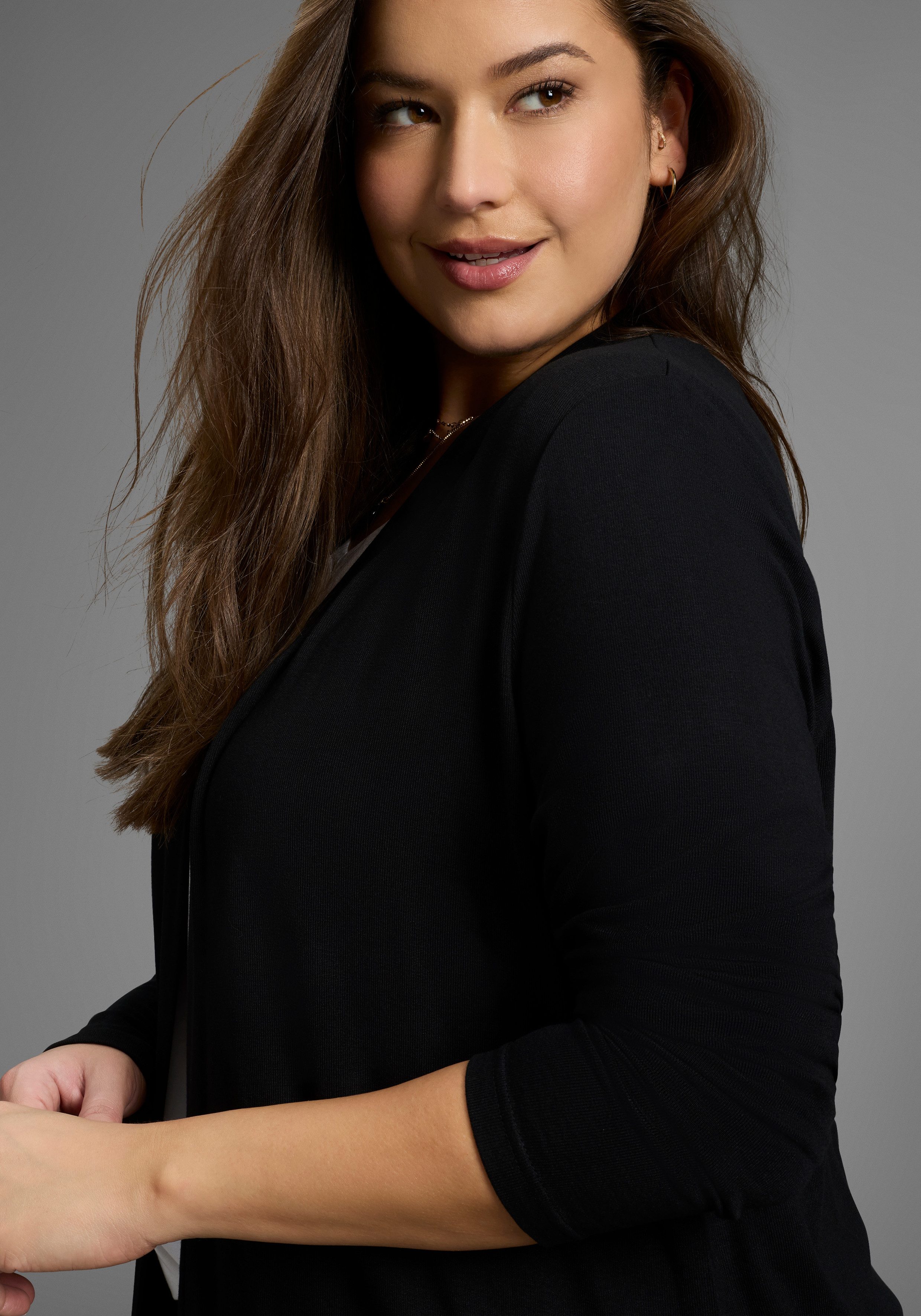 Laura Scott CURVE Strickjacke Große Größen aus angenehmem fließendem Jerseymaterial – Bild 3 von 5