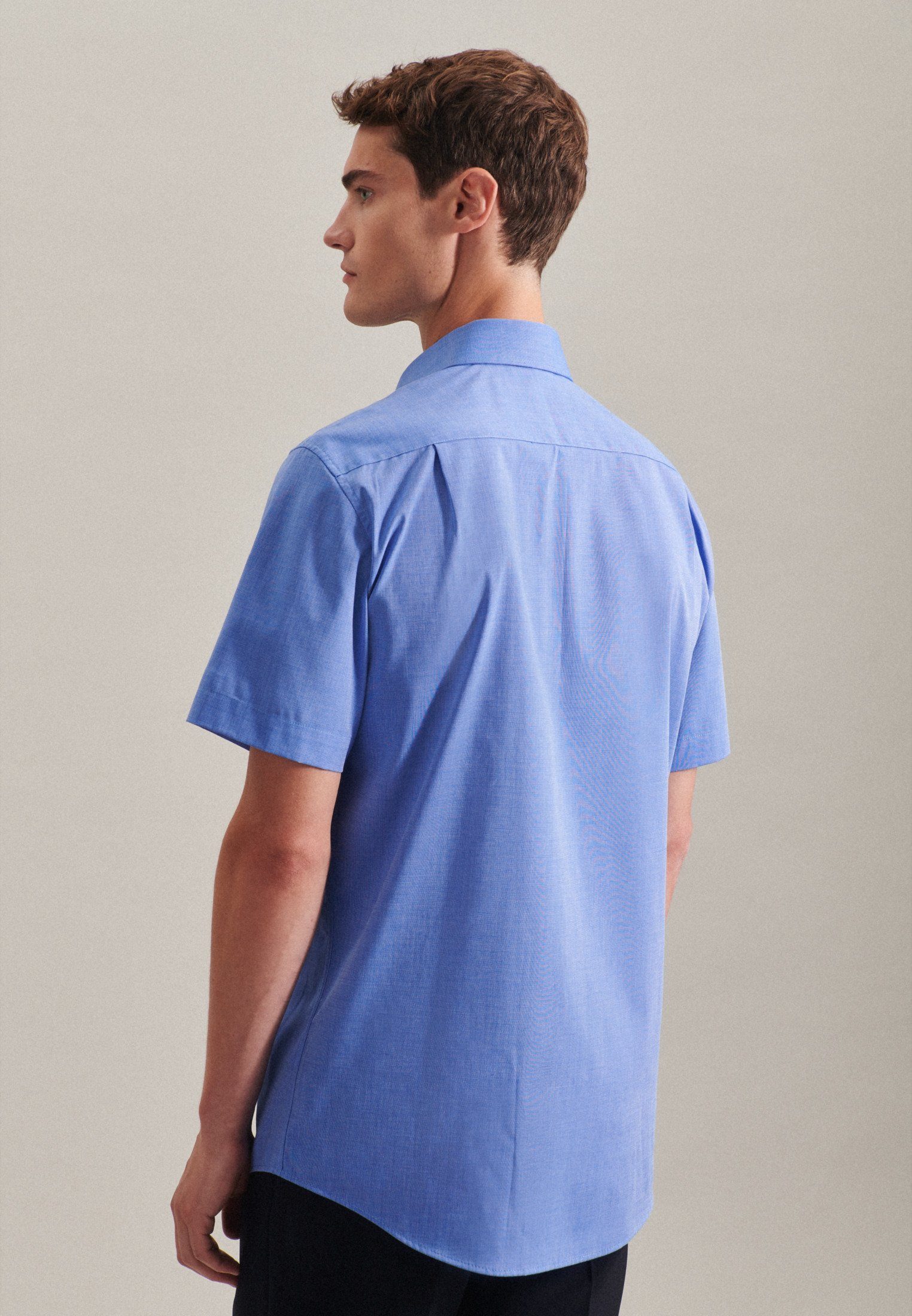 Uni Mittelblau Businesshemd Regular Kentkragen seidensticker Regular