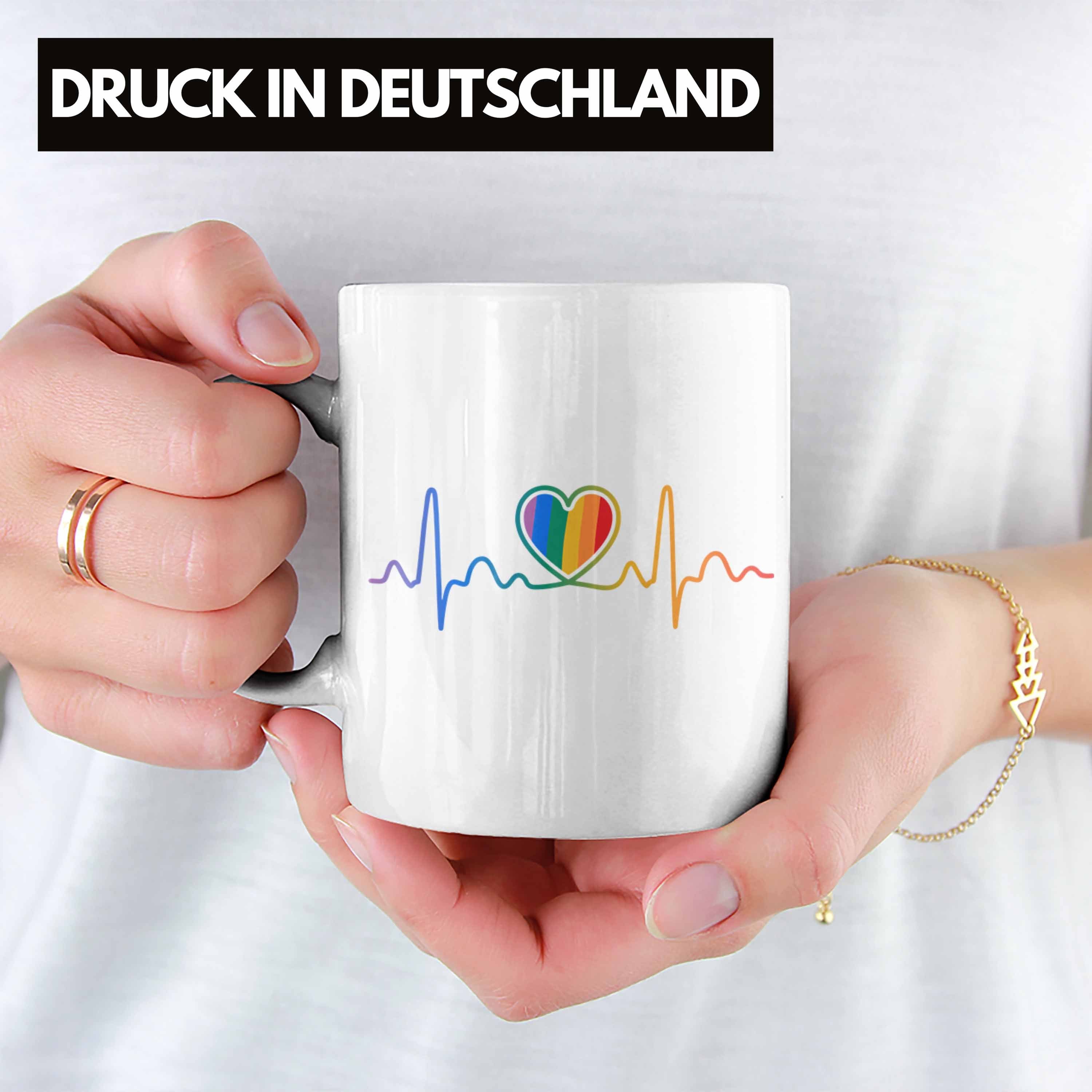 Regenbogen LGBT Lesben Schwule Grafik für Weiss Tasse Geschenk Trendation Tasse Herzschlag Transgender Trendation Lustige - Regenbogen