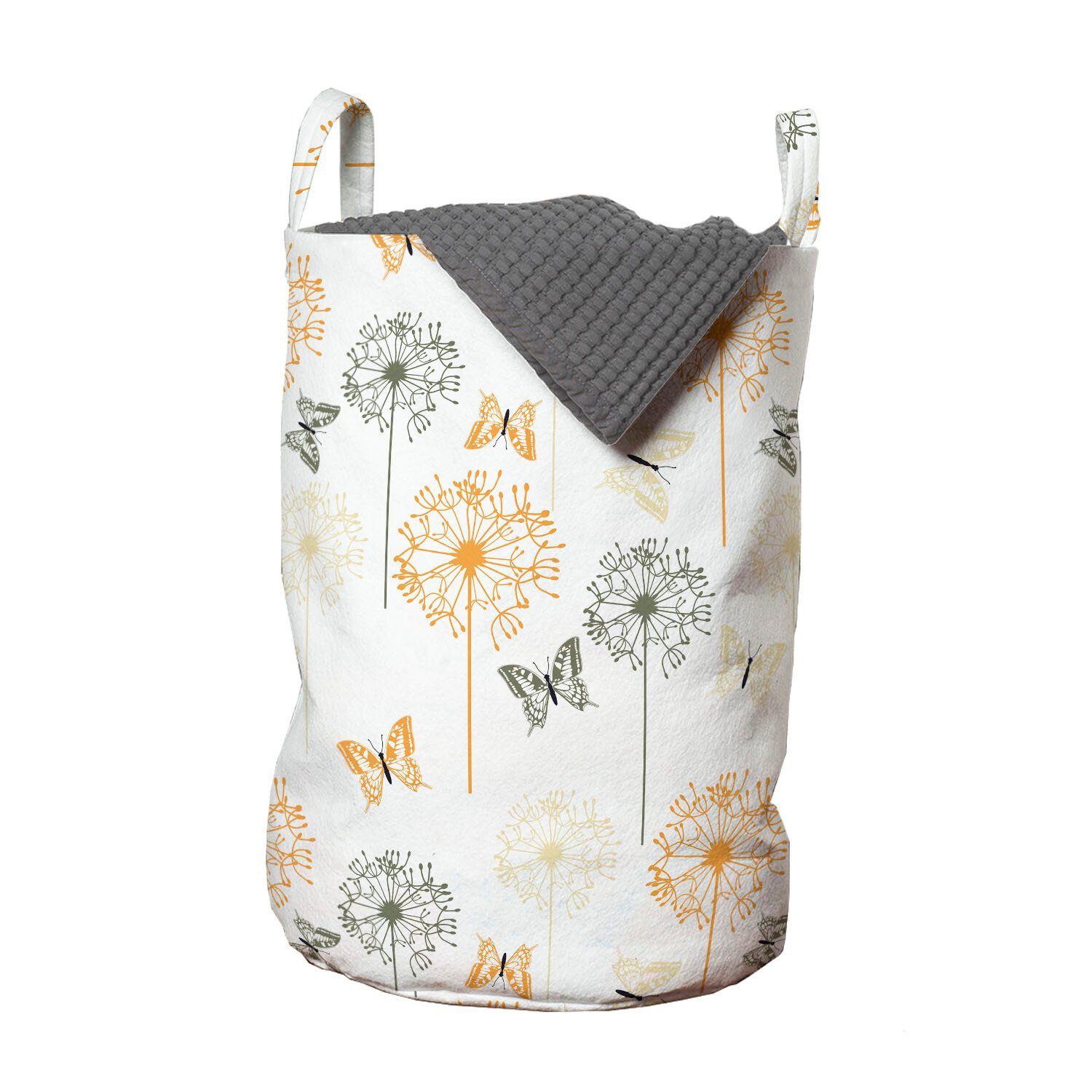 Abakuhaus Wäschesäckchen Wäschekorb mit Griffen Kordelzugverschluss für Waschsalons, Schmetterling Kräuter-Blüten Löwenzahn