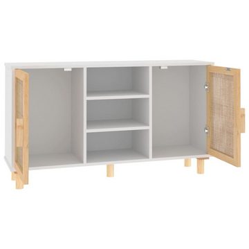 vidaXL Sideboard Sideboard Weiß 105x30x60 cm Massivholz Kiefer und Natur-Rattan (1 St)