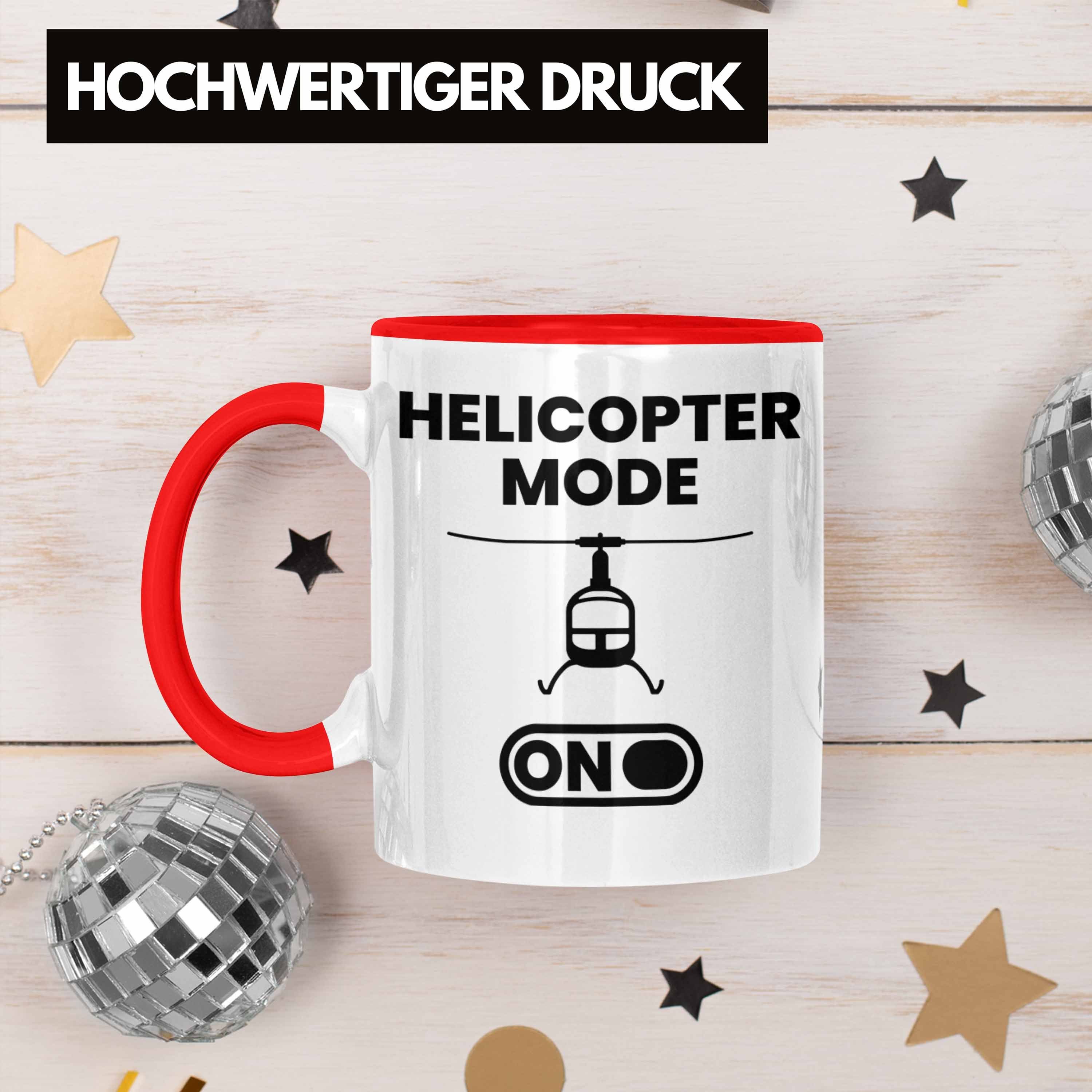 Trendation Tasse Trendation - Helikopter Jungs Geschenk Jungen Geschenke Tasse Pilot Modell Geschenkidee Rot Helikopter