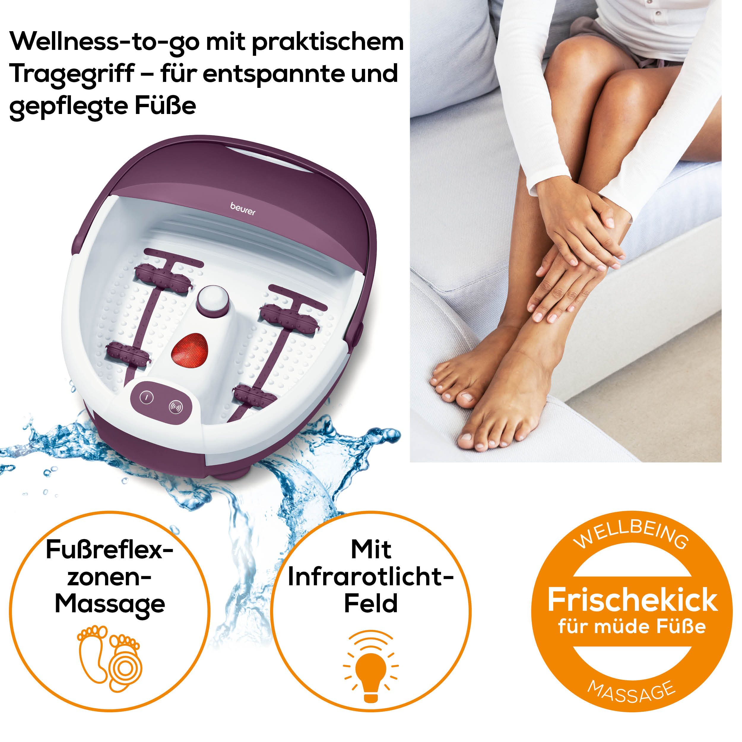 BEURER Fußbad FB 21 mit Vibrations- und Sprudelmassagen für Fußwellness zuhause, Mit praktischem Tragegriff und zuschaltbarer Wärmefunktion