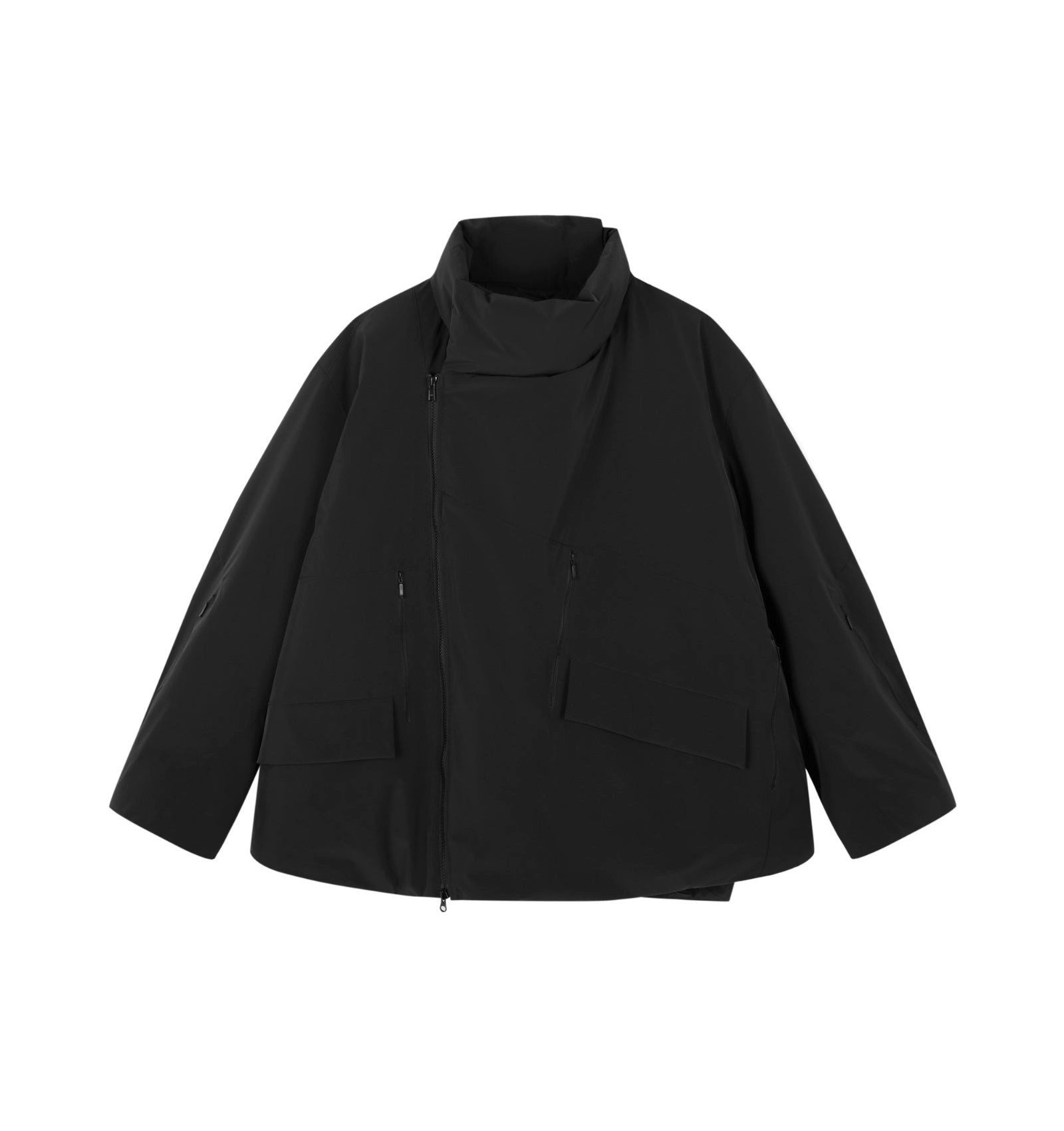 Daunenjacke Damen Oversize Daunenjacke mit asymmetrischem Kragen Schwarz