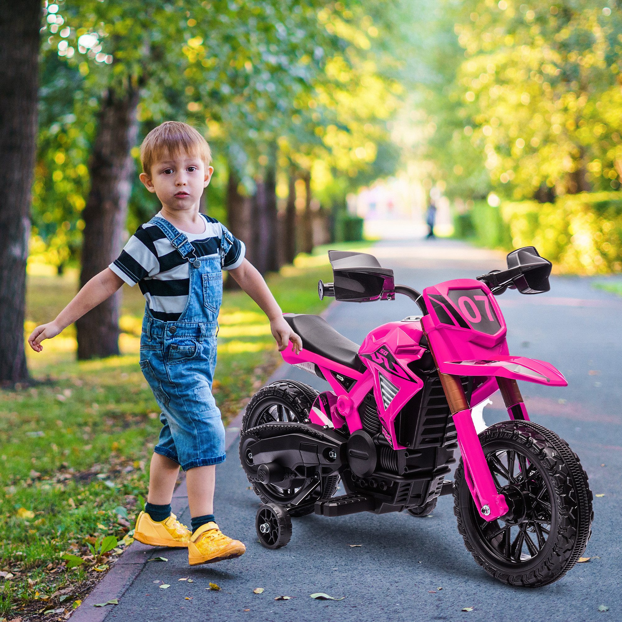 AIYAPLAY Elektro-Kindermotorrad mit Stützrädern, Hupe und Startgeräusch, Belastbarkeit 30 kg, (1-tlg), 3 km,h, für 3-8 Jahre Kinder, max. 30 kg, Rosa