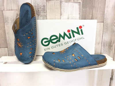 Gemini »Gemini Damen Clog jeansblau mit orangenem Steppmus« Pantolette