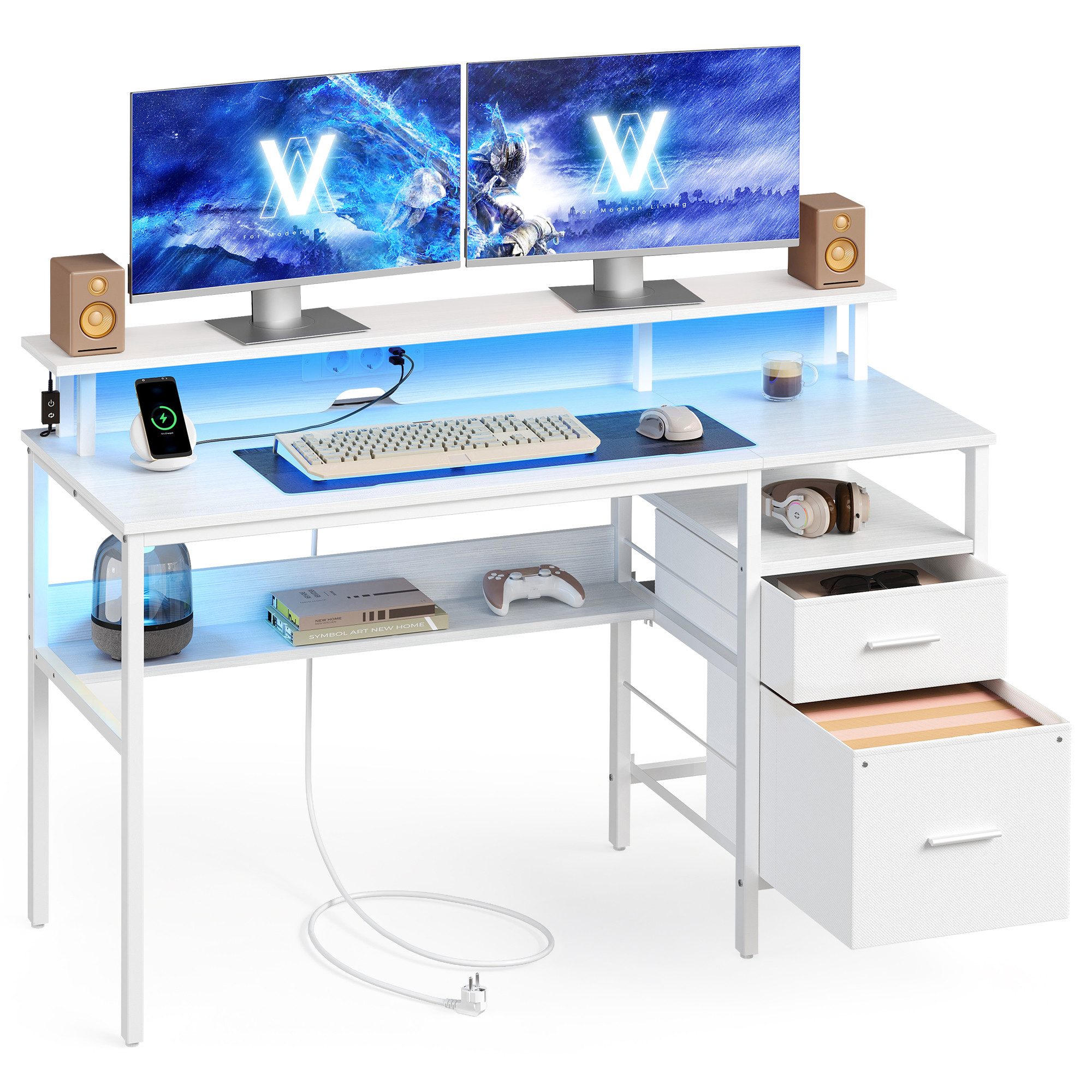 VASAGLE Schreibtisch Computertisch, mit LED-Beleuchtung, eingebaute günstig online kaufen