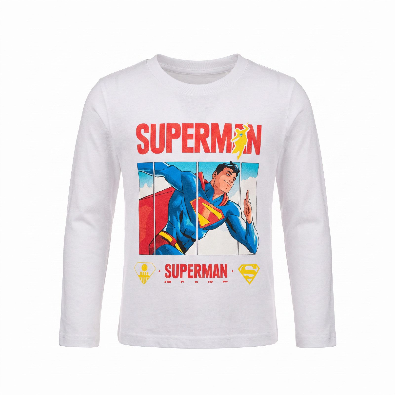 DC Comics Print-Shirt DC Comics Superman Kinder Jungen langarm T-Shirt Langarmshirt Gr. 104 bis 140 - 100% Baumwolle