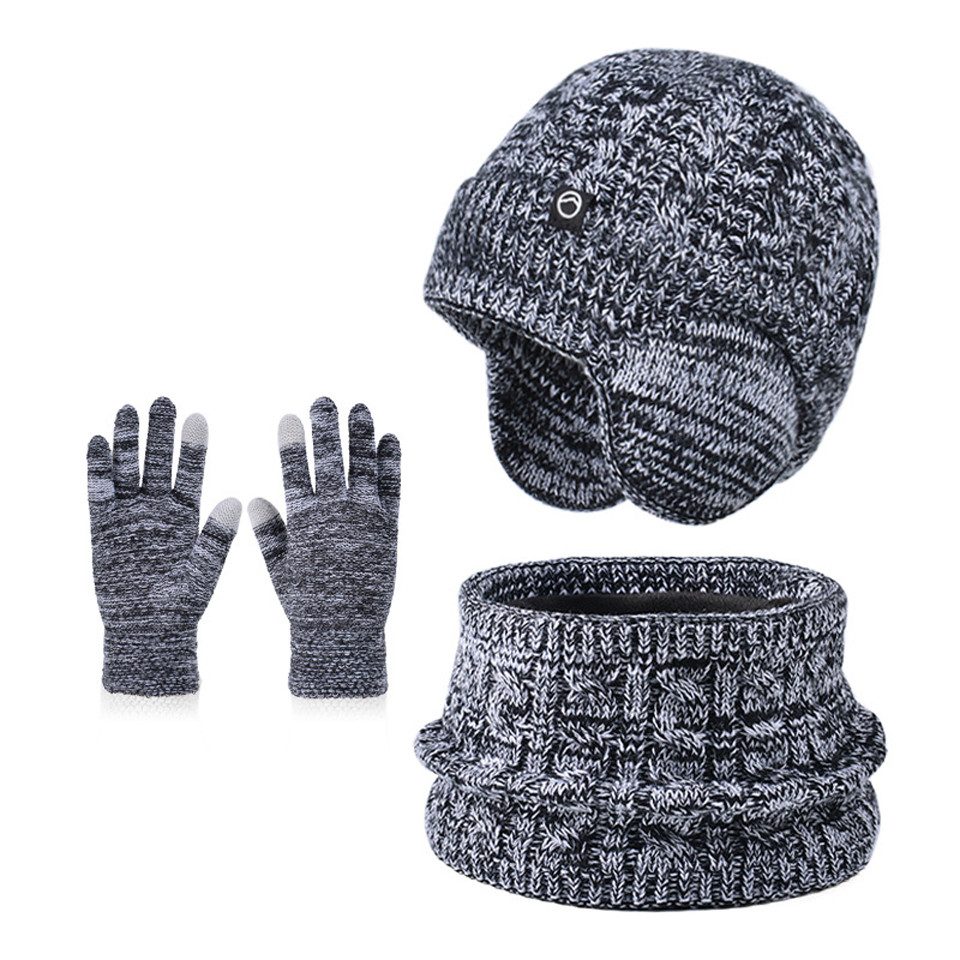 Coonoor Mütze & Schal Kinder-Wintermütze, Schal und Handschuhe, warme Thermo-Strickmütze (mit Ohrenschützern), Halswärmer, Touchscreen-Handschuh