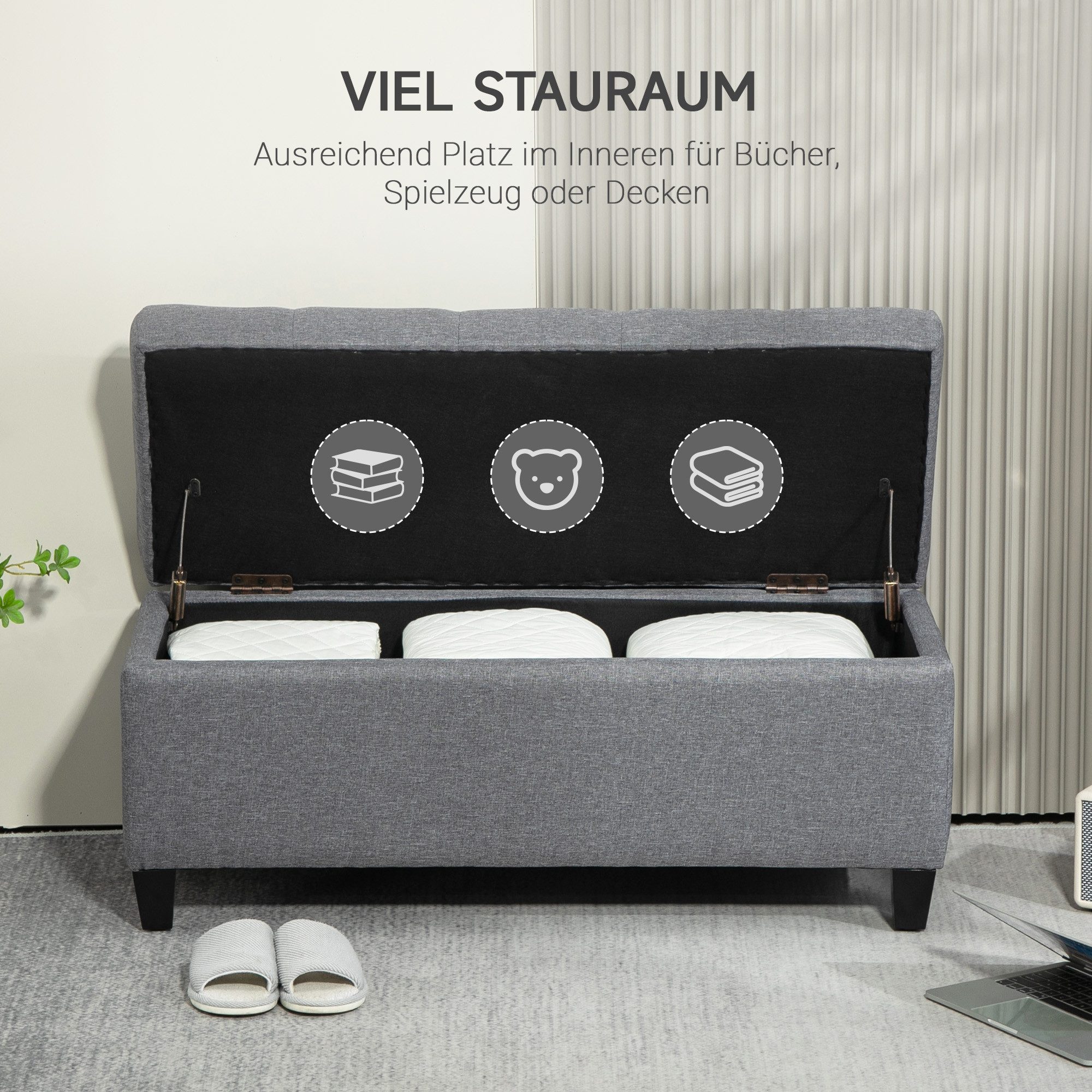 furnicato Polsterbank Elegante Sitzbank 100L x 40B x 44H cm in Hellgrau (1-St)