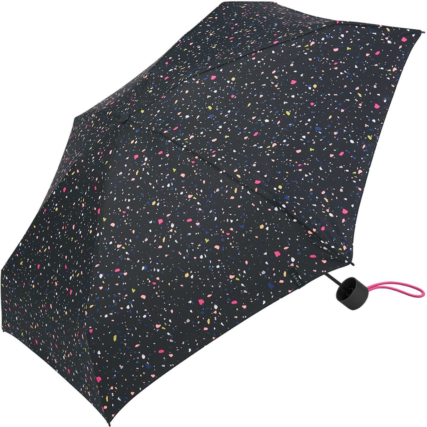 Terrazzo Taschenregenschirm Petito klein, Regenschirm Mini den neuen - winzig Dots Esprit in Trendfarben schwarz, -