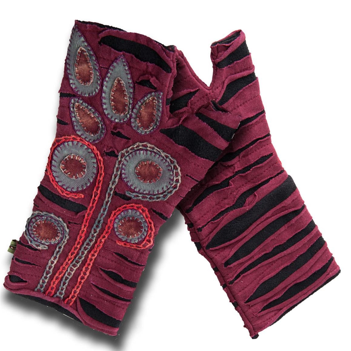 Vishes Armstulpen Bestickte Damen Handschuhe Stulpen mit Daumen Fleece Gefüttert Alternative Bekleidung, Hippie, Goa Style