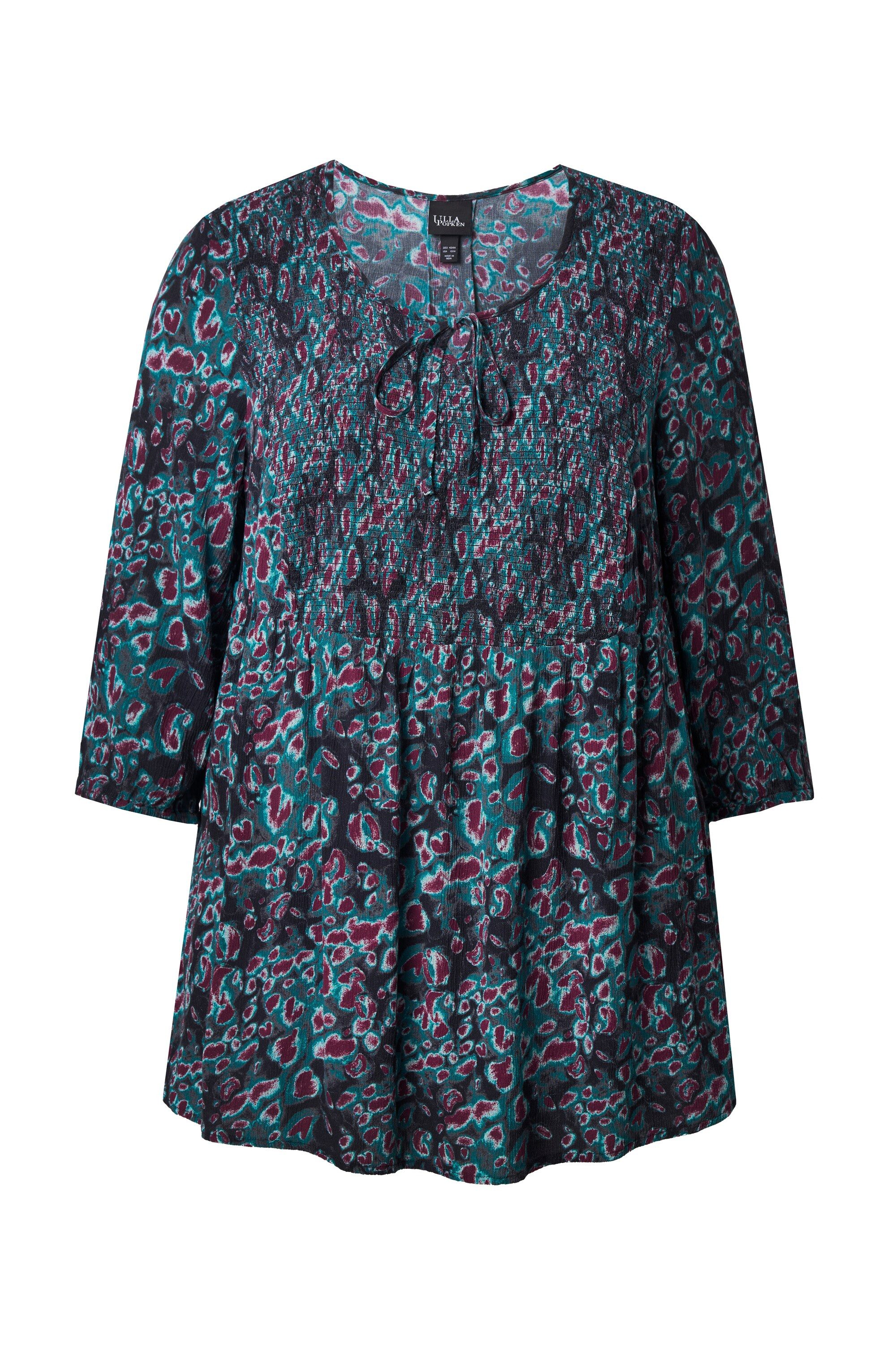 Ulla Popken Tunika Smokbluse Leomuster A-Linie Rundhals 3/4-Arm günstig online kaufen