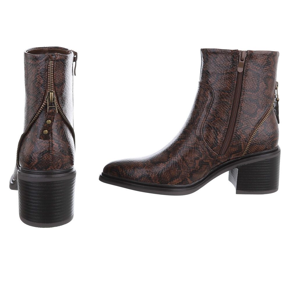 Ital-Design Eleganter Ankle-Stiefel aus strukturiertem Material für Damen Westernstiefelette (90542947) Blockabsatz Stiefeletten in Braun