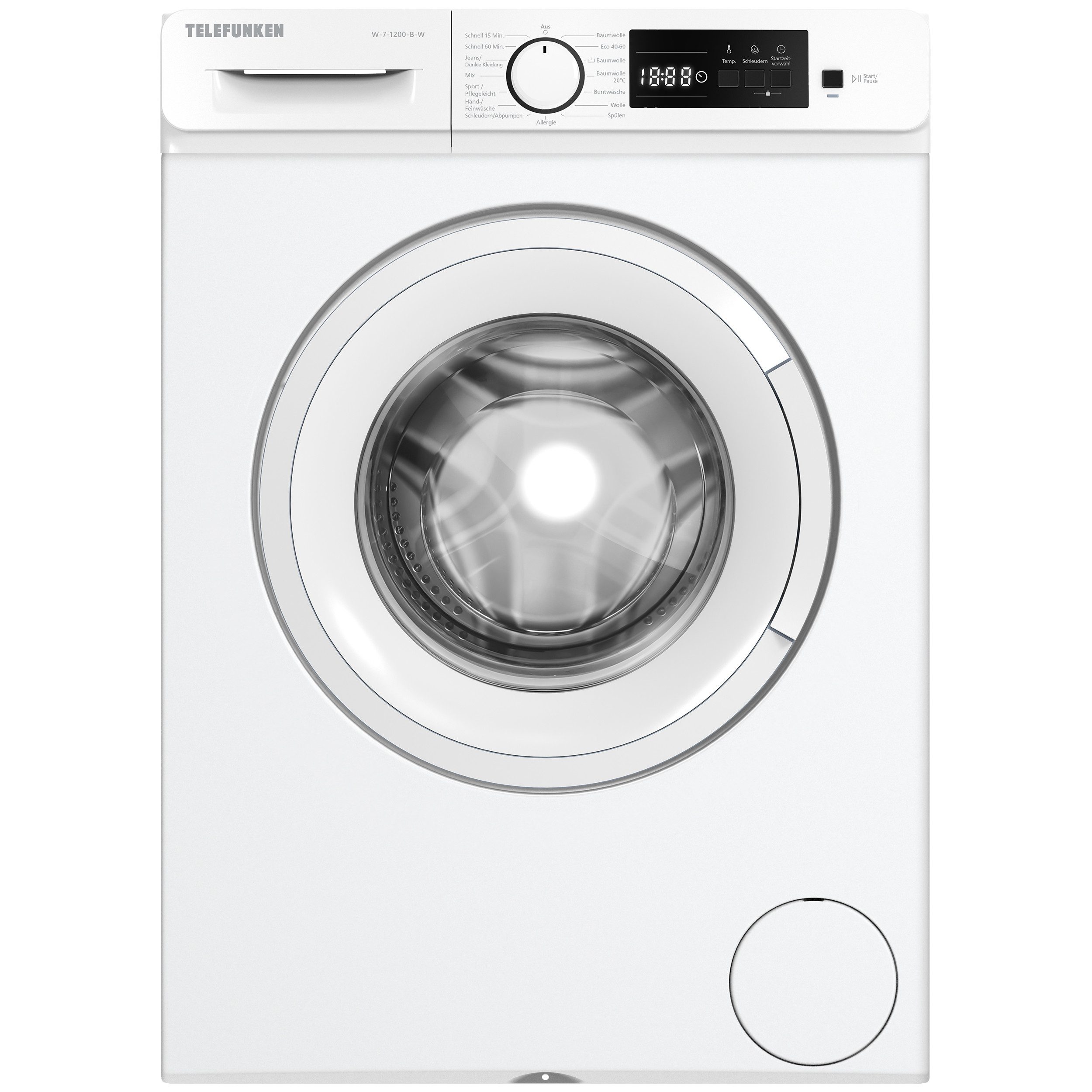 Telefunken Waschmaschine W-7-1200-B-W, 7 kg, 1200 U/min, Frontlader, Inverter Motor, AquaStop, 7kg, Leise & Effizient, weiß