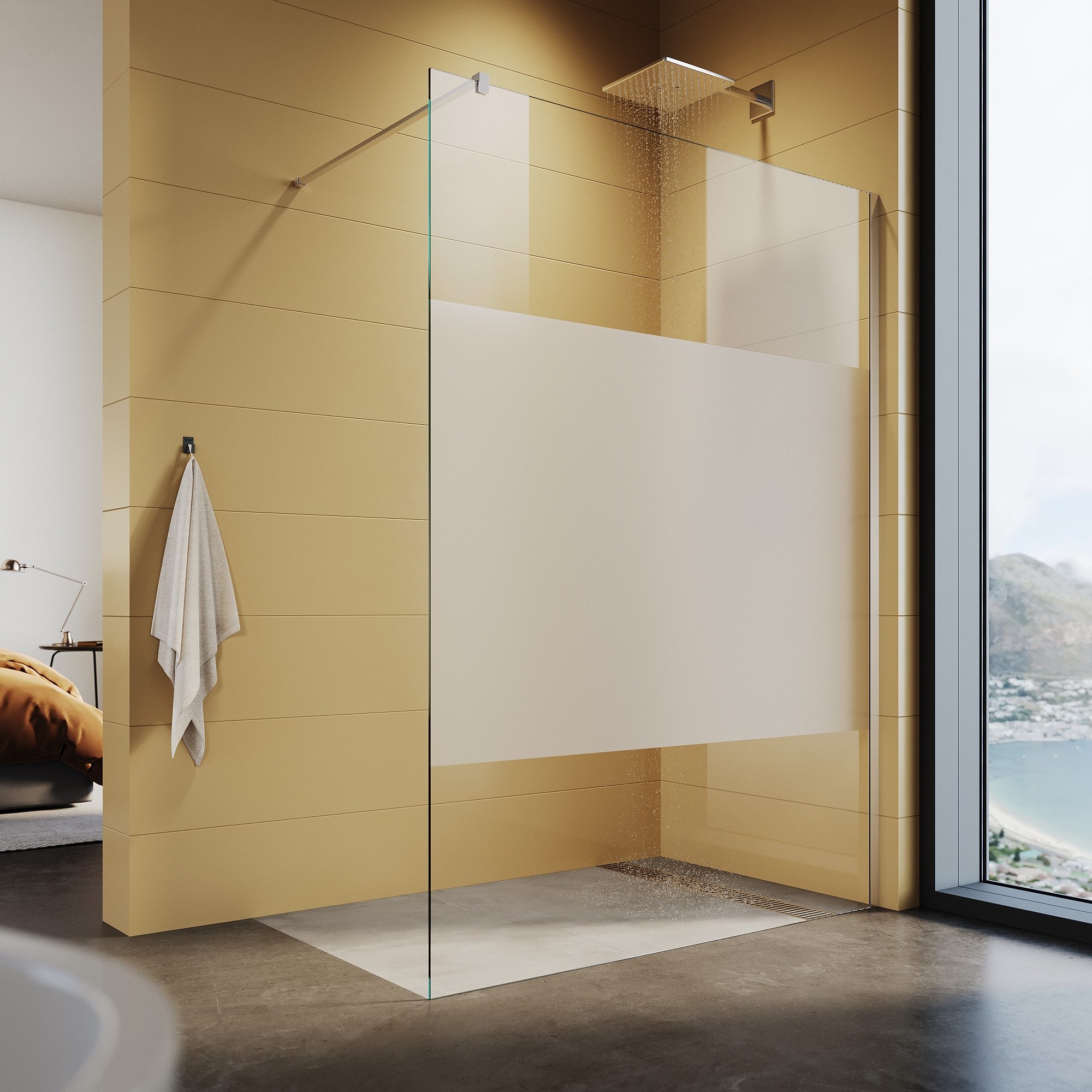SONNI Walk-in-Dusche Walk-In Dusche,Vollsatiniert/ Teilsatiniert Glas,80-140cm,Höhe: 200cm, 8mm NANO ESG GLAS