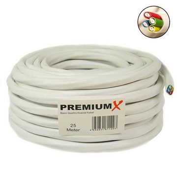 PremiumX 25m Basic Quattro Quad Koaxial SAT Kabel 90dB Weiß 16x F-Stecker SAT-Kabel
