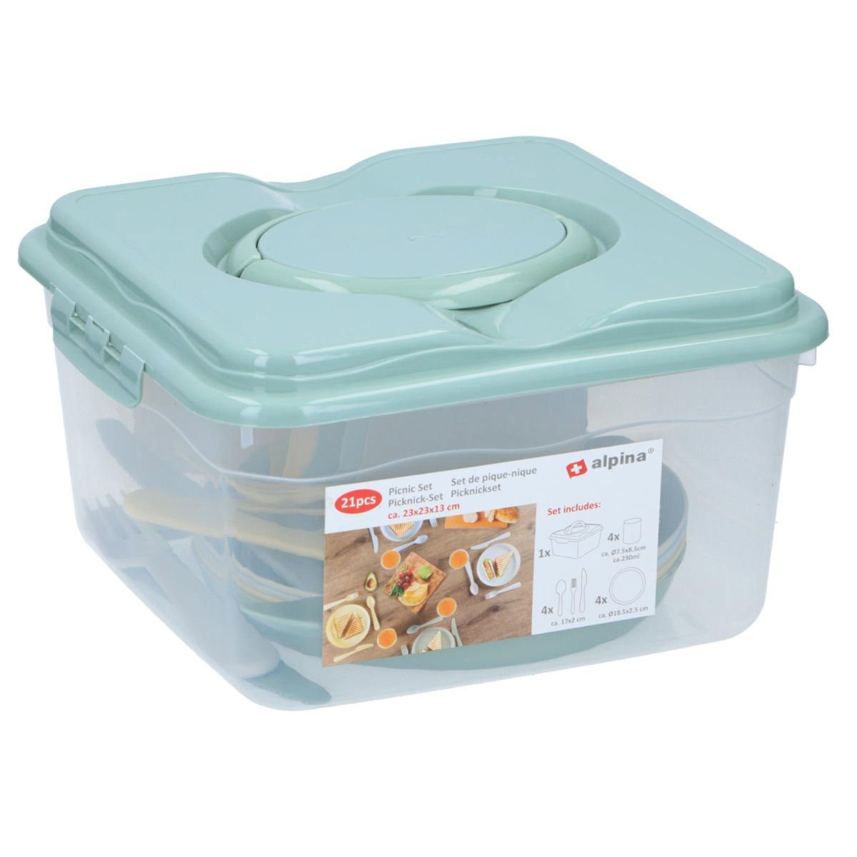 Alpina Frühstücks-Geschirrset Alpina Picknick Set 21-teilig, Kunststoff