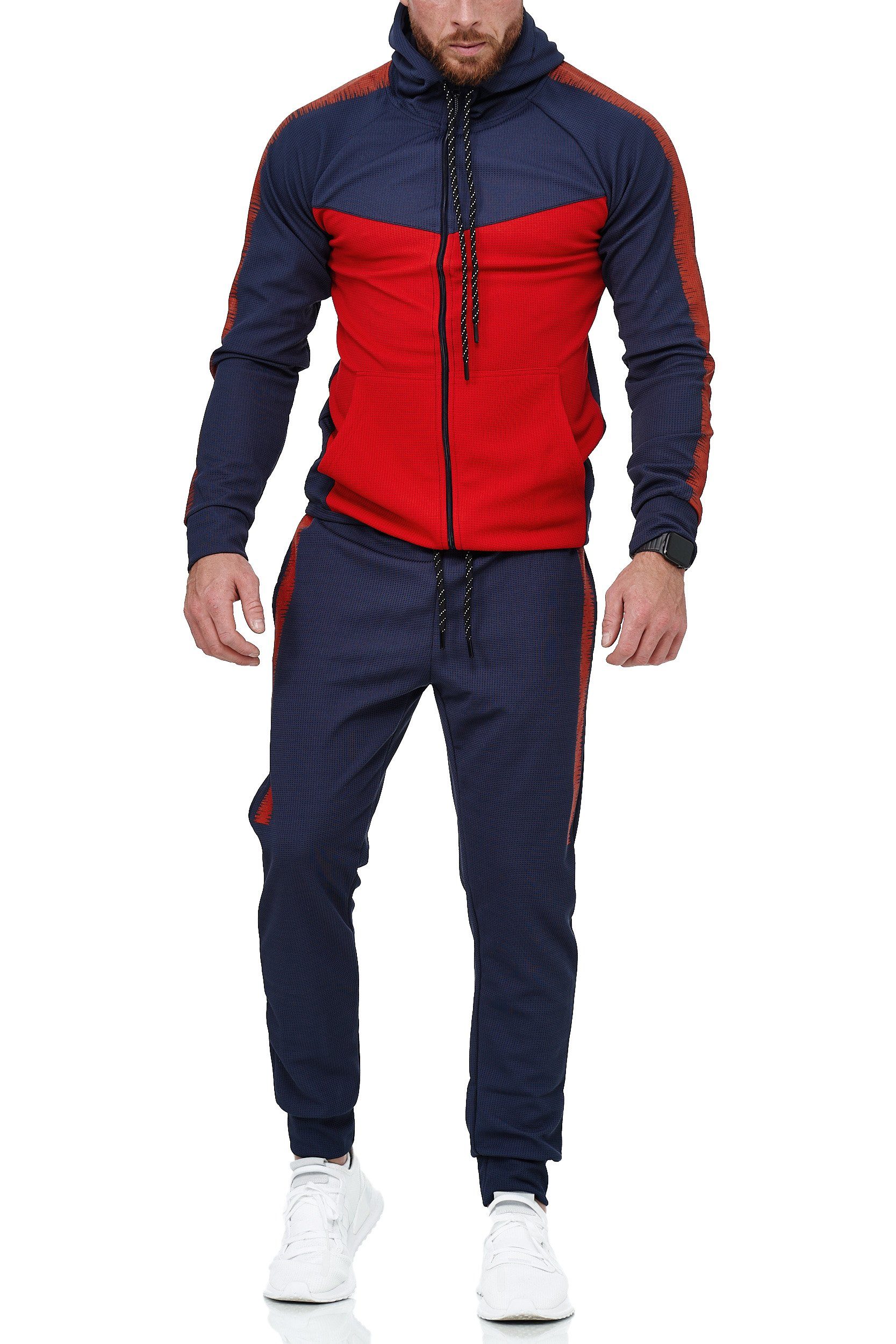 L.gonline Freizeitanzug Herren Jogging-ANZUG, mit Bündchen und Tunnelzug, Trainingsanzug (Kapuzenjacke mit Reißverschluss, Hose, 2-tlg), Fitness Freizeit Casual