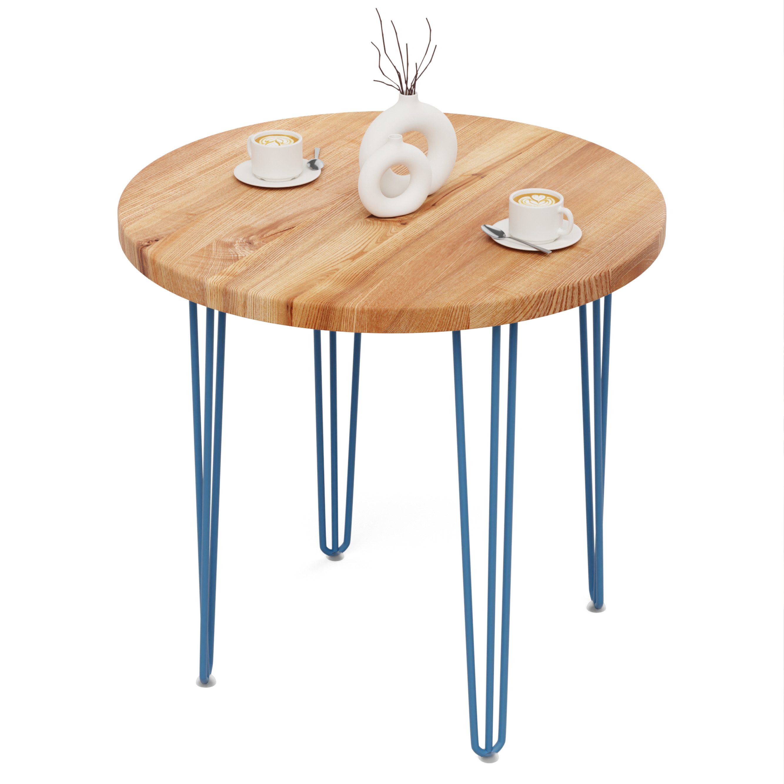 LAMO Manufaktur Esstisch Tisch rund 80 cm Stärke: 40mm, Farbe: Dunkel, Beine: Blau (1 Tisch), Holztisch rund, Esstisch für 2 Personen Runder Tisch für Küche