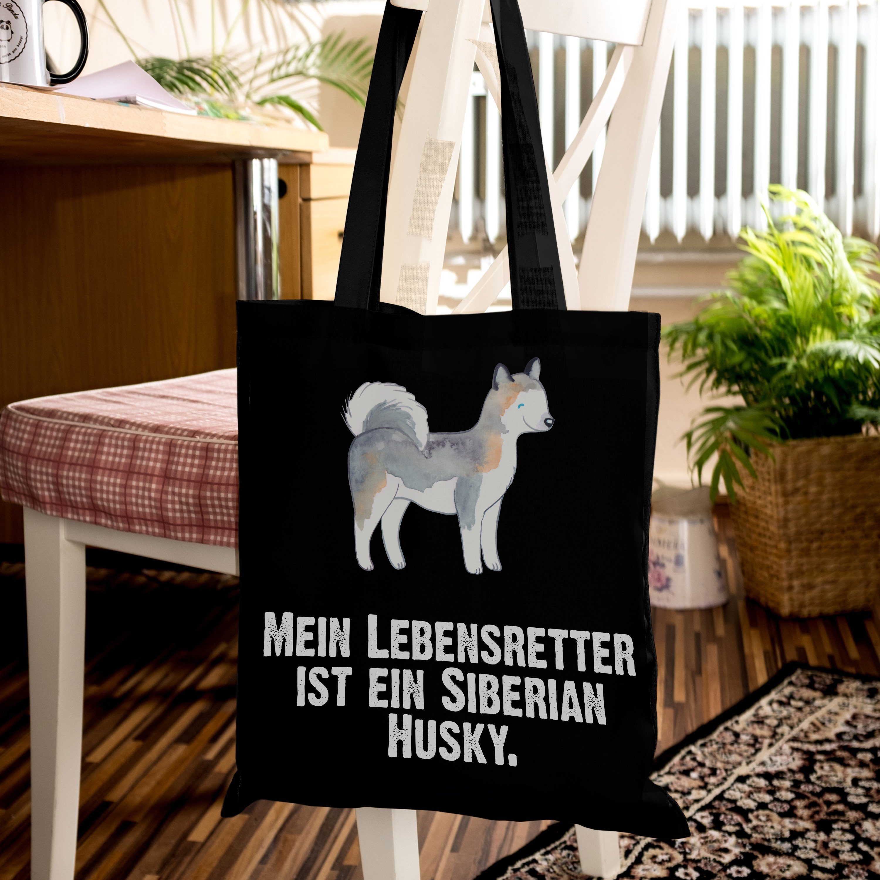 Hunde (1-tlg) Schwarz Mr. Beuteltasche, Geschenk, Mrs. - Siberian Panda Husky Tragetasche - Lebensretter &