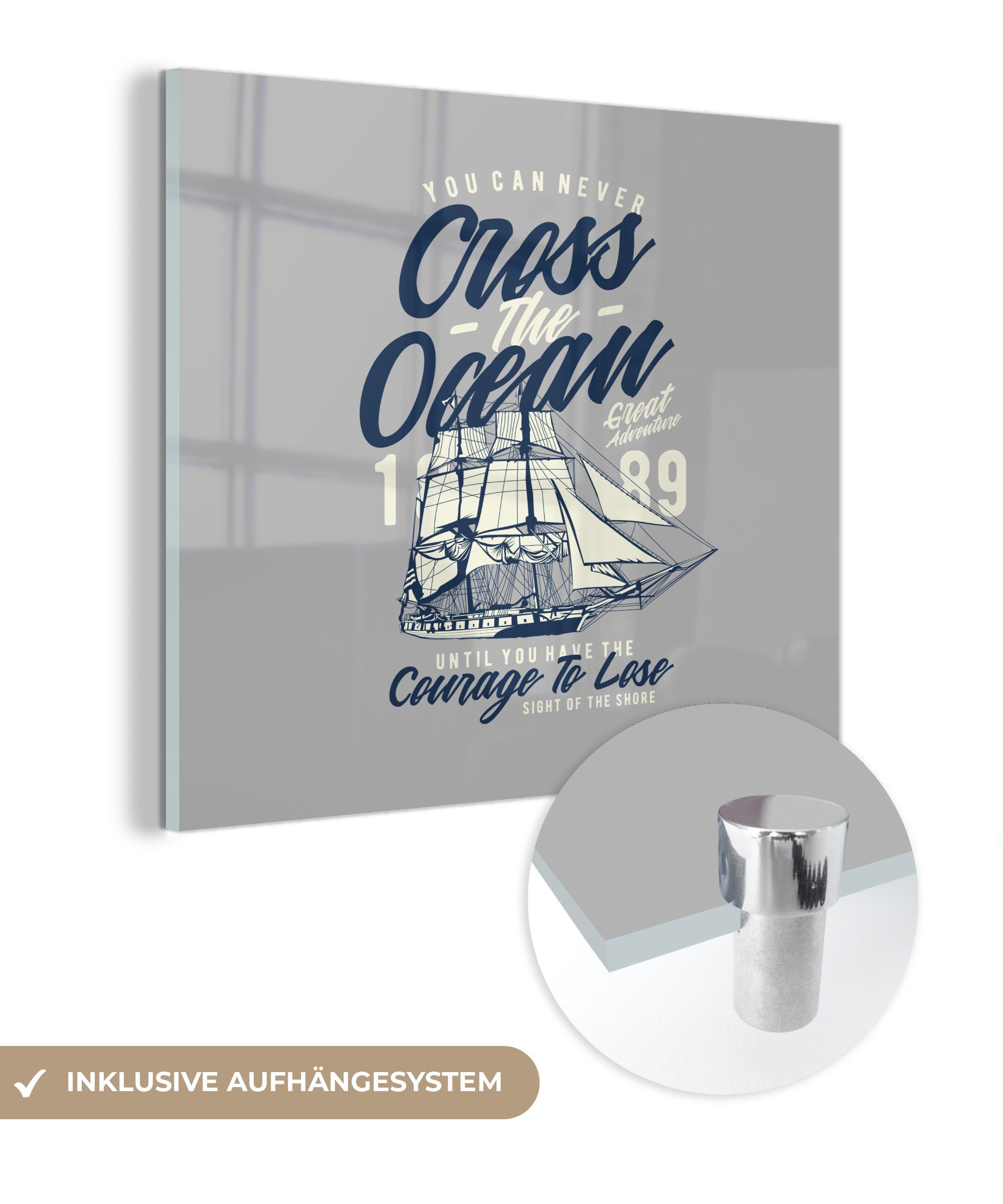 MuchoWow Acrylglasbild Segelboot - Grau - Vintage, (1 St), Glasbilder - Bilder auf Glas Wandbild - Foto auf Glas - Wanddekoration | Bilder