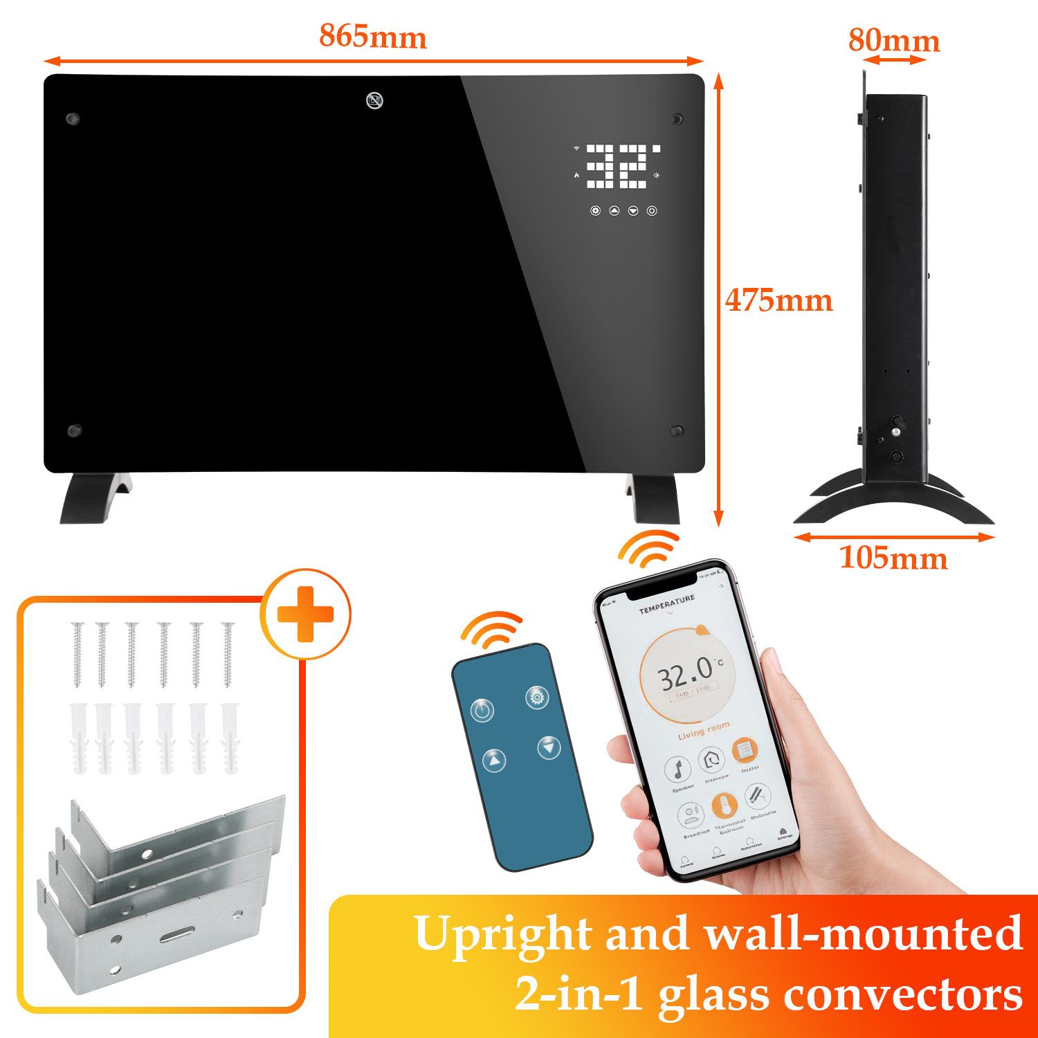 Clanmacy Heizlüfter Heizgerät, 2000 W, Glaskonvektor Elektroheizung Heizung günstig online kaufen