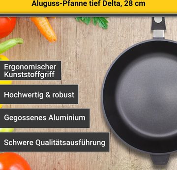 Krüger Bratpfanne Aluguss Pfanne tief DELTA, Aluminiumguss (1-tlg), für Induktions-Kochfelder geeignet, tiefe Ausführung