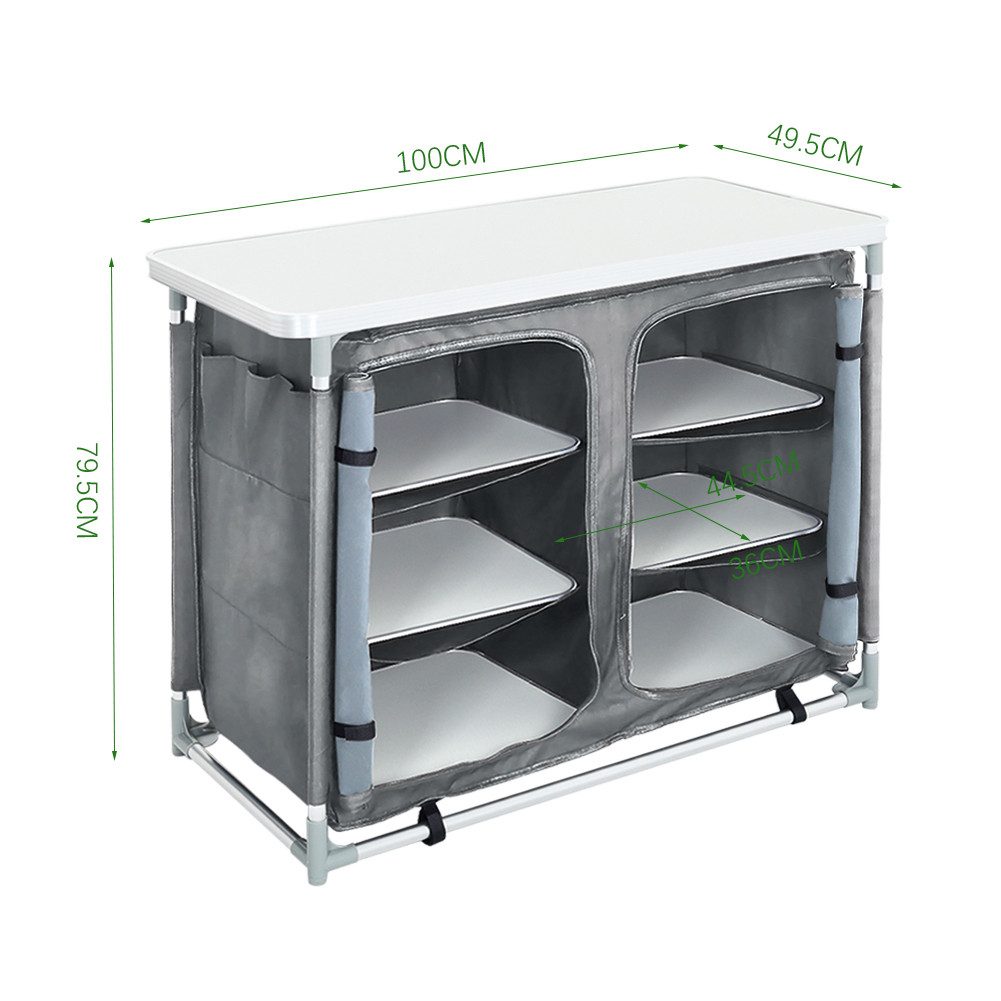 LIVINGANDHOME Campingschrank 100CM breite Campingküche mit 6 Staufächer Alu günstig online kaufen