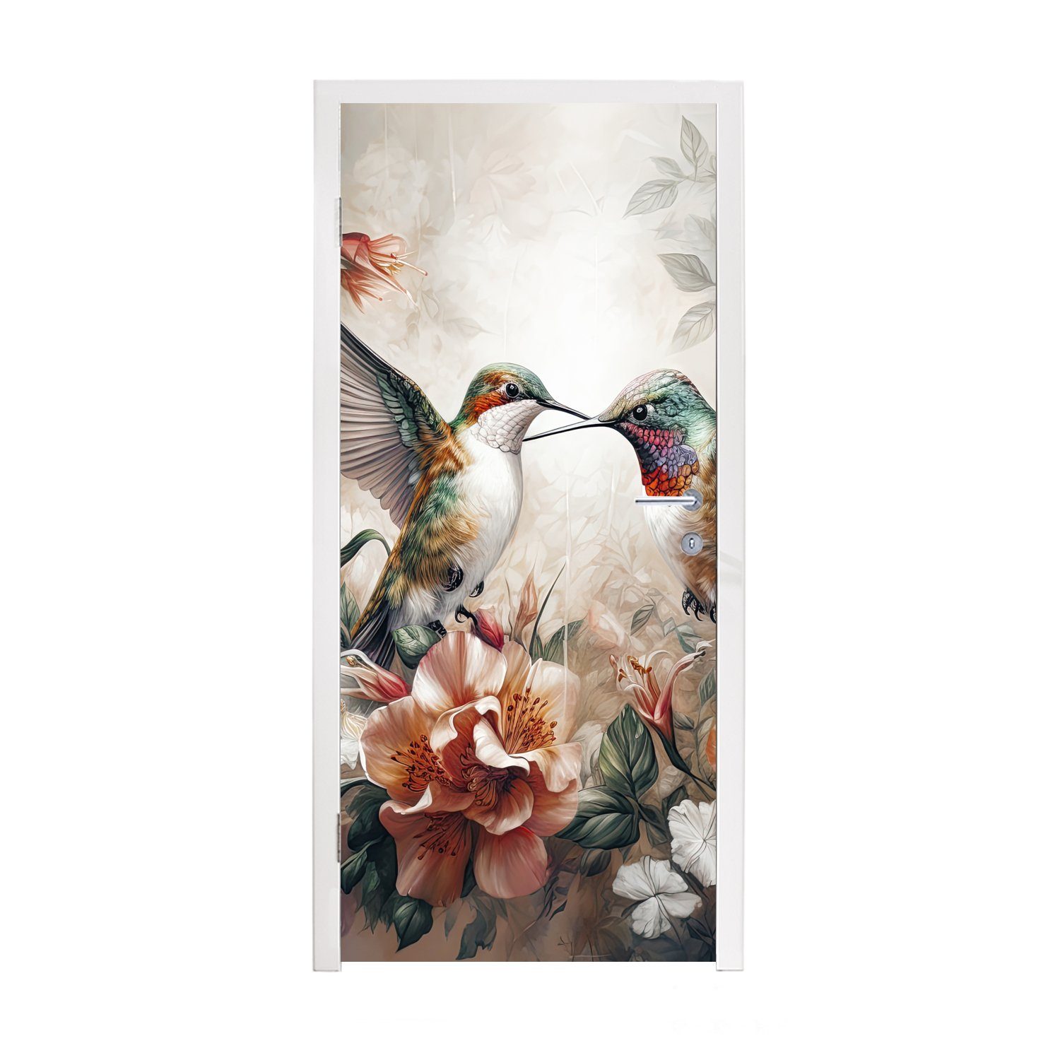 MuchoWow Türtapete Natur, Türaufkleber, - (1 Vögel Kolibri - Matt, Fototapete cm bedruckt, Blumen - 75x205 St), für Tür