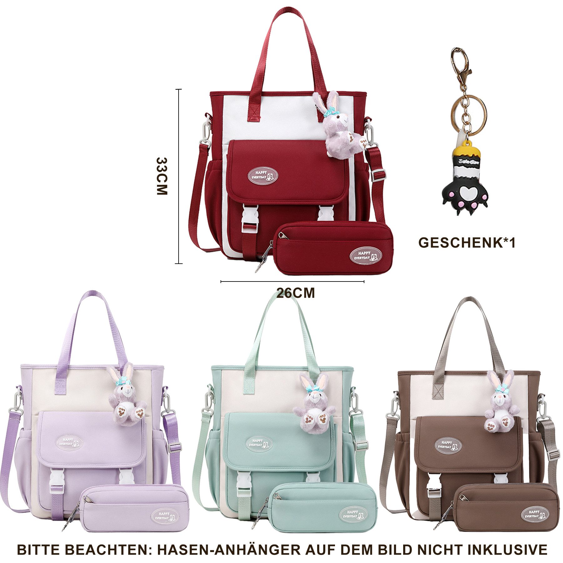 Mutig Schulrucksack Schulrucksack Teenager,Schulranzen-Set 3-teilig,große Kapazität (Wasserdicht Schulranzen,Unisex Geeignet für Mittelstufe-Universität, Mit Anhänger für jugendliche zum Schulbesuch,Einkaufen,Camping usw), Mit ergonomischem Design zur Entlastung von Schultern und Rücken