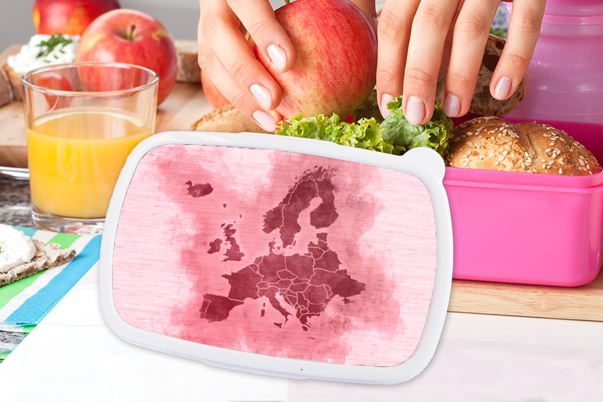 Europa (2-tlg), - Kunststoff Kunststoff, Mädchen, Snackbox, Brotdose - Lunchbox MuchoWow Kinder, für Karte Brotbox Erwachsene, Rosa,