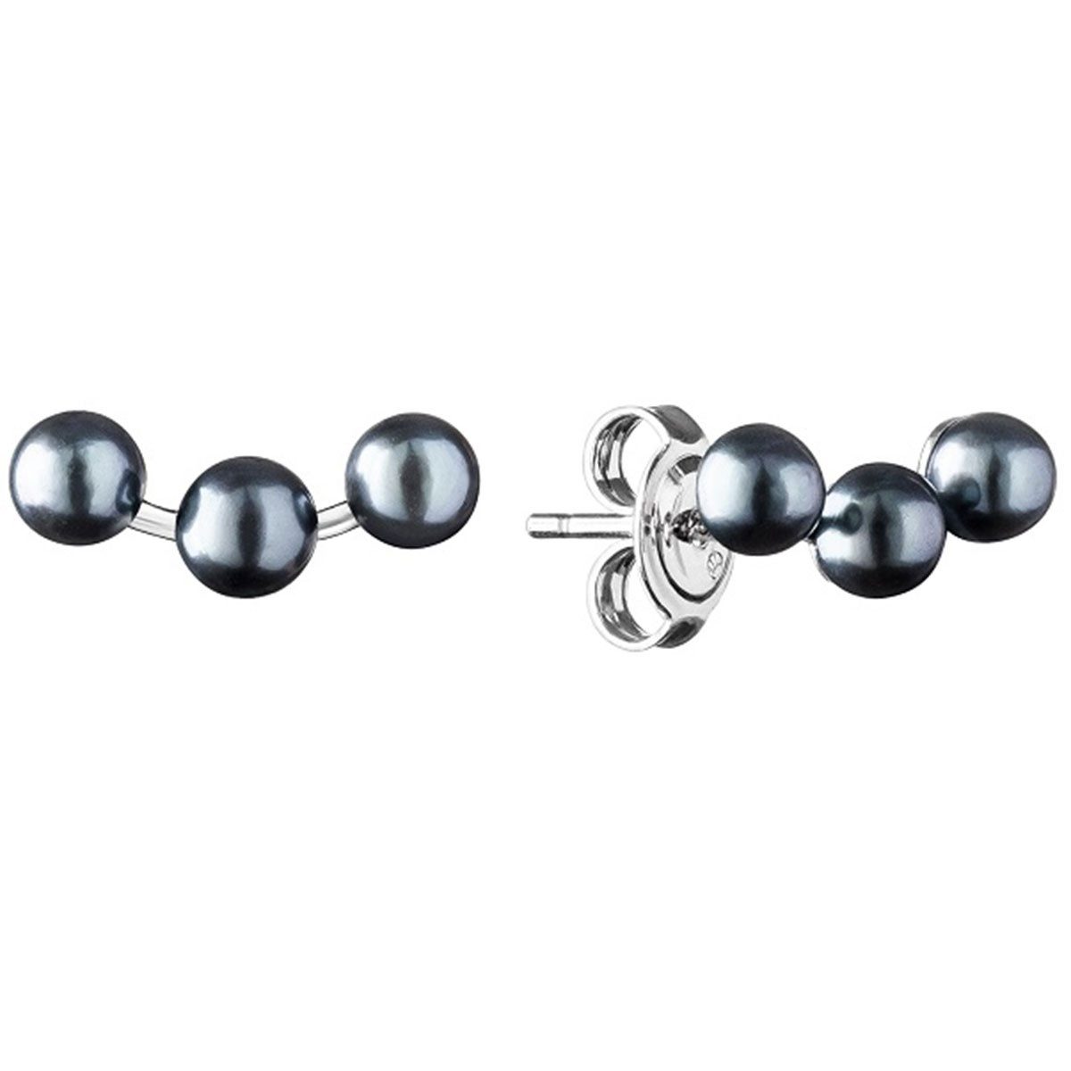 Gaura Pearls Paar Ohrstecker schwarz, 3 echte Perlen, rund, 925er rhodiniertes Silber