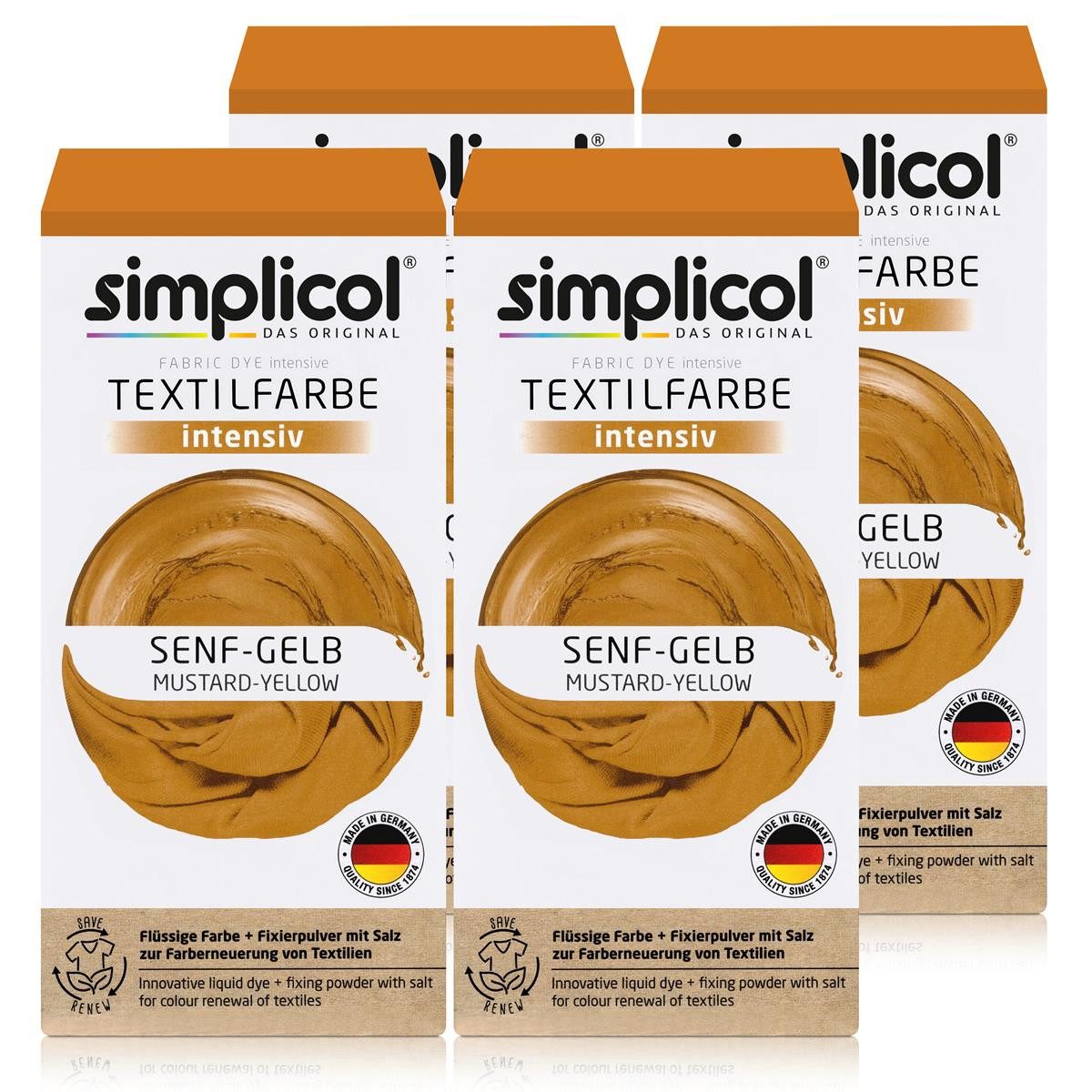 simplicol Textilfarbe Simplicol Textilfarbe intensiv Senf-Gelb Flüssigfarbe, Fixierer (4er P