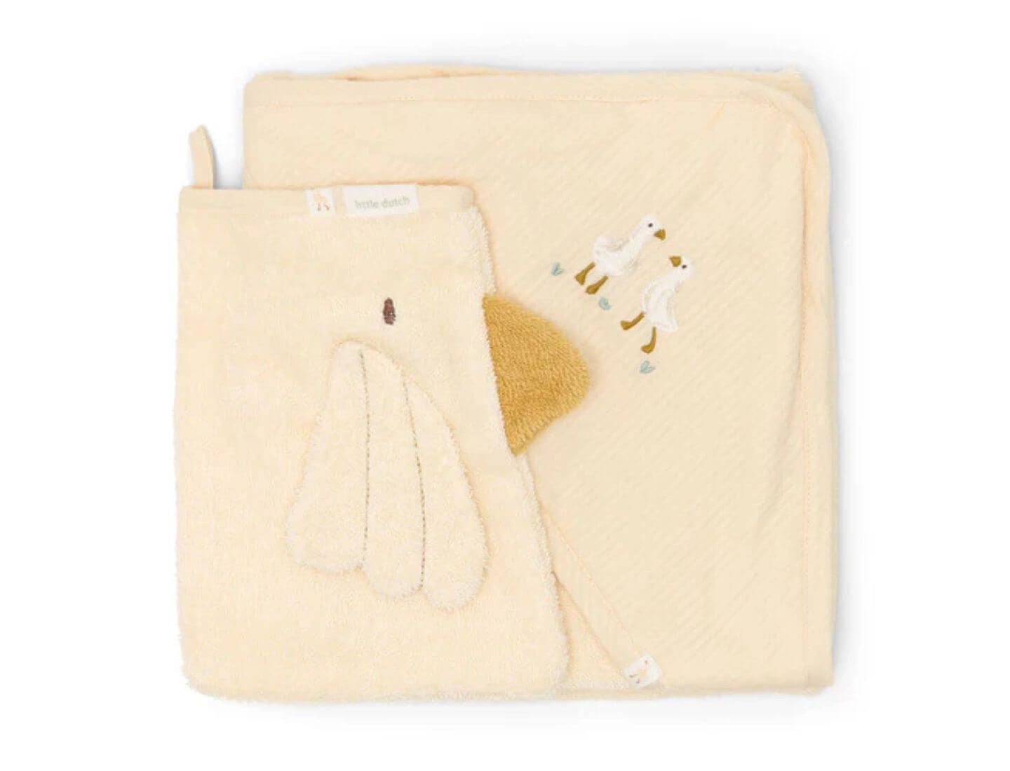 LITTLE DUTCH Lätzchen Badetuch + Waschlappen Geschenkbox - Newborn Naturals - Little Goose