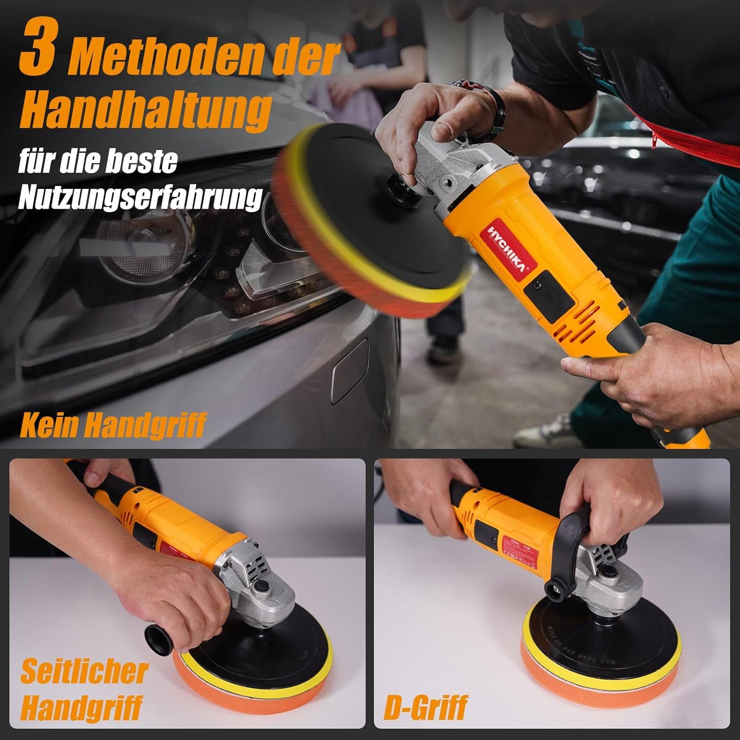 HYCHIKA BETTER TOOLS FOR BETTER LIFE Poliermaschine HYCHIKA Autopoliermaschine 1580 W, Autopolierset, 500 min. U/min, 3500 max. U/min – Bild 4 von 5