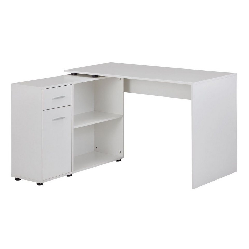 möbelando Schreibtisch Design Eckschreibtisch mit Regal Weiß 120 x 75,5,  Design Eckschreibtisch mit Regal Weiß 120 x 75,5 x 106,5 cm, Moderner  Büro-Schreibtisch, Computer-Tisch Arbeitszimmer, Winkelschreibtisch Home  Office