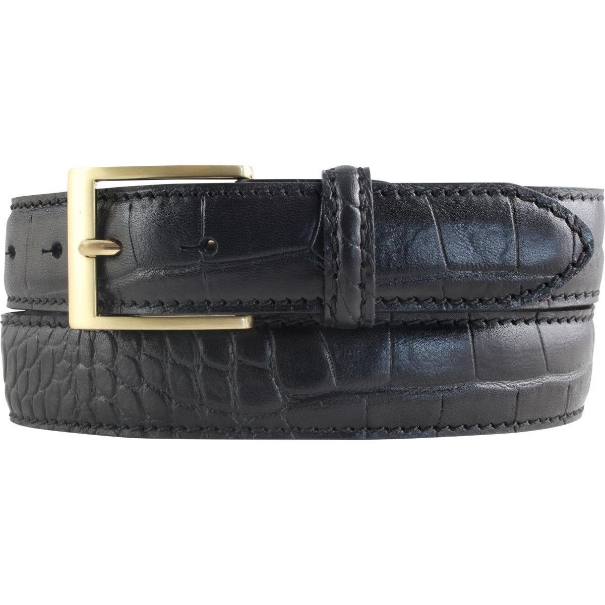 BELTINGER Ledergürtel Gürtel mit Krokoprägung 3,5 cm - Leder-Gürtel für Herren 35mm Kroko-Op Schwarz, Gold