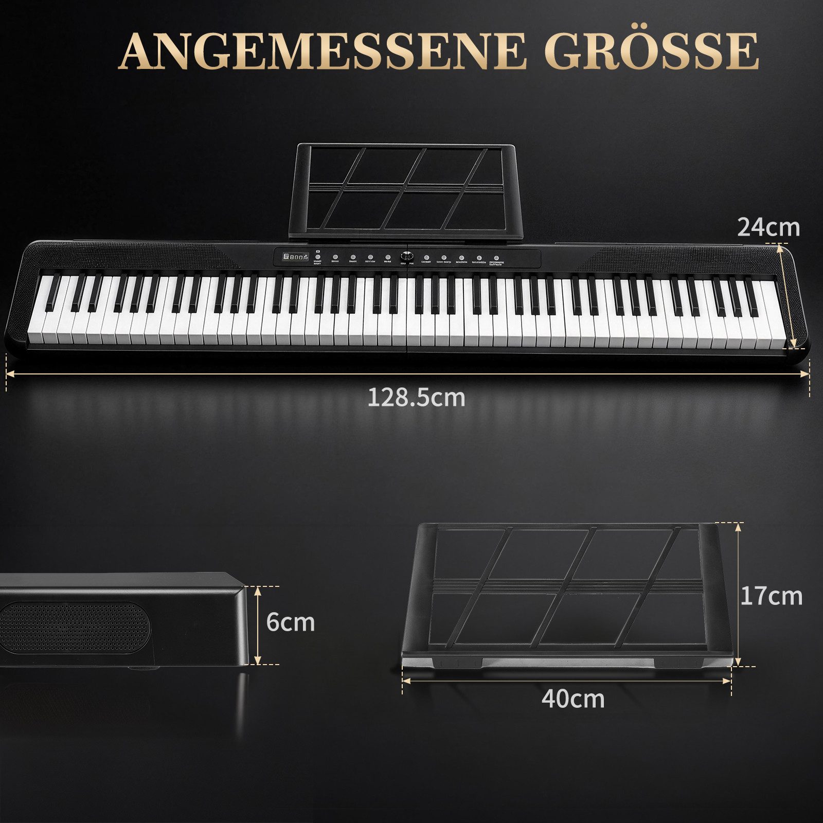 LALAHO Digitalpiano 88 Tasten E Piano halbgewichtete Tastatur Bluetooth, mit Aufnahmefunktion, Metronom & Stereolautsprechern – Bild 4 von 5