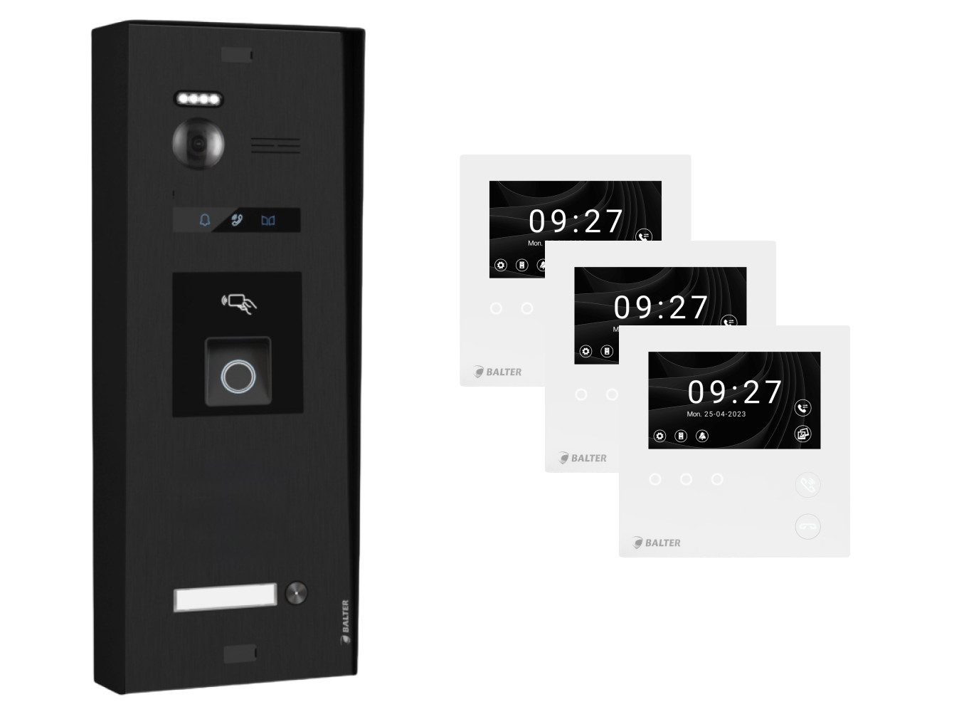 Balter Video-Türsprechanlage BALTER EVO-HD-MINI Aufputz Türsprechanlage 1-Familienhaus Schwarz (Set, 1-Familienhaus, Komplettset, Full HD 175° Kamera, Fingerprint, RFID)