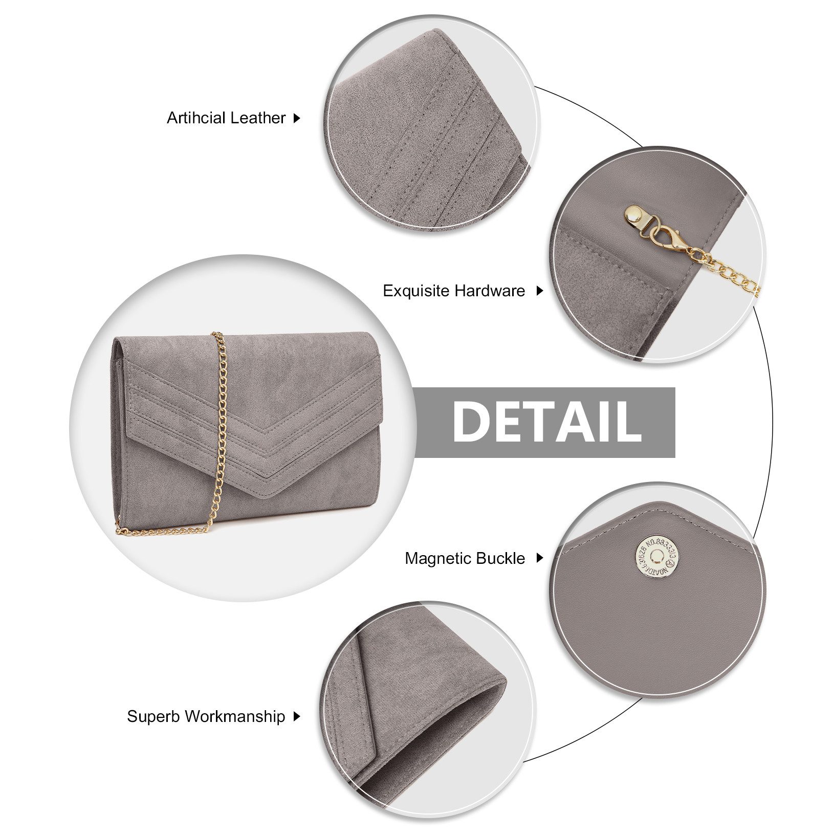 Miss Lulu Clutch Damen Elegante Abendtasche Umschlag Umhängetasche Crossbody mit Kette