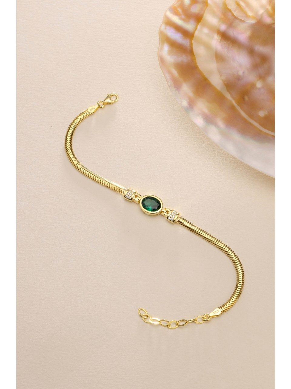 Nisan Ketten und Armband Set, Silber Damen Armband – Gold vergoldet mit Grü günstig online kaufen