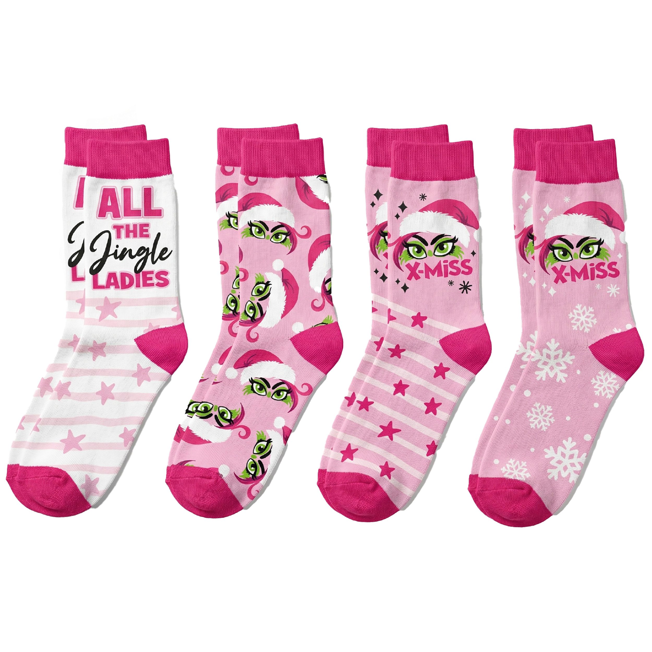 Annastore Socken X Miss Socken im 4er Set mit 4 Motiven, Größe 36 bis 41 oder 42 bis 45 Damensocken, Alltagssocken