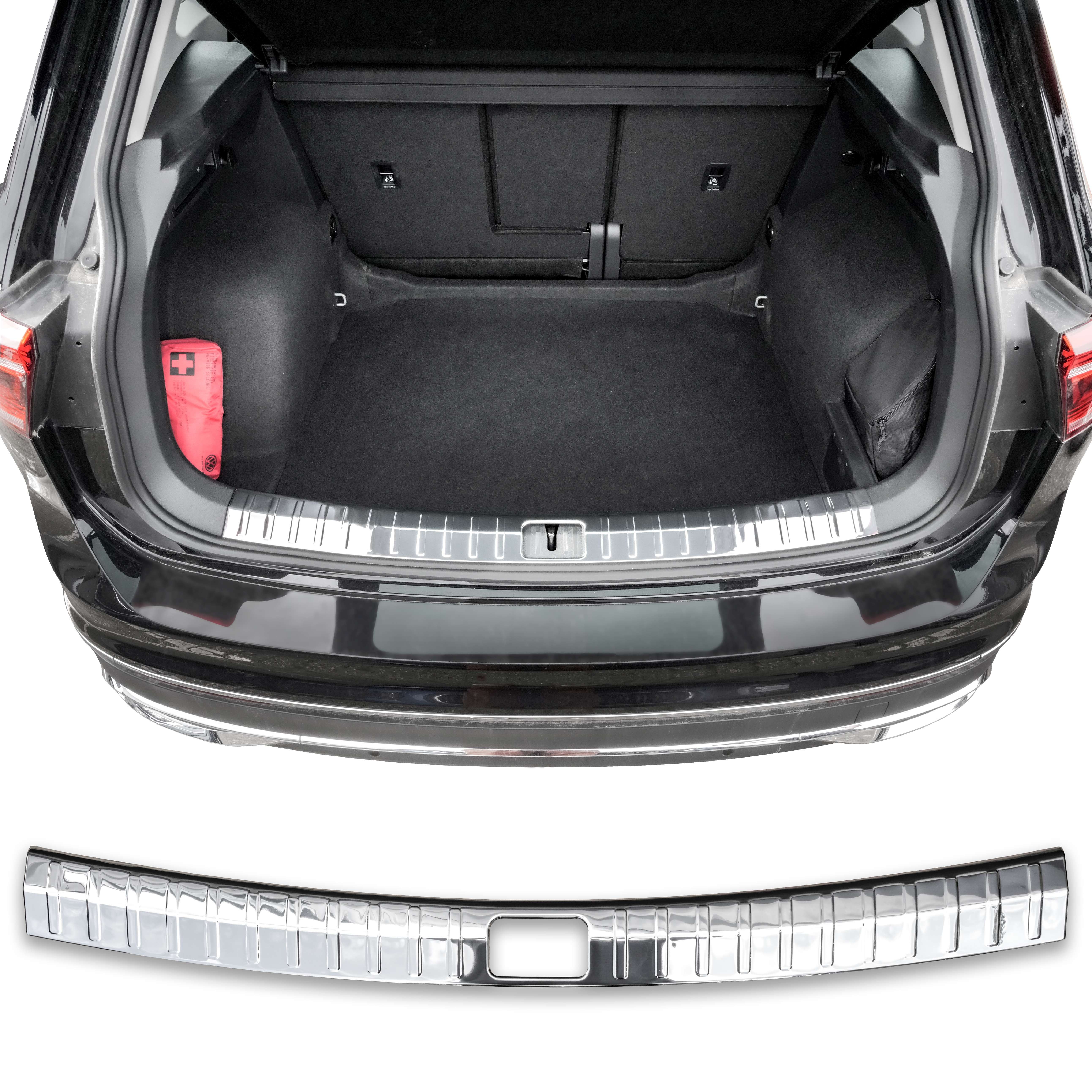 RECAMBO Ladekantenschutz für VW Tiguan II, BJ ab 2016> Stoßstangenschutz, V2A rostfrei, Exklusive Optik, praktischer Schutz & perfekte Passform