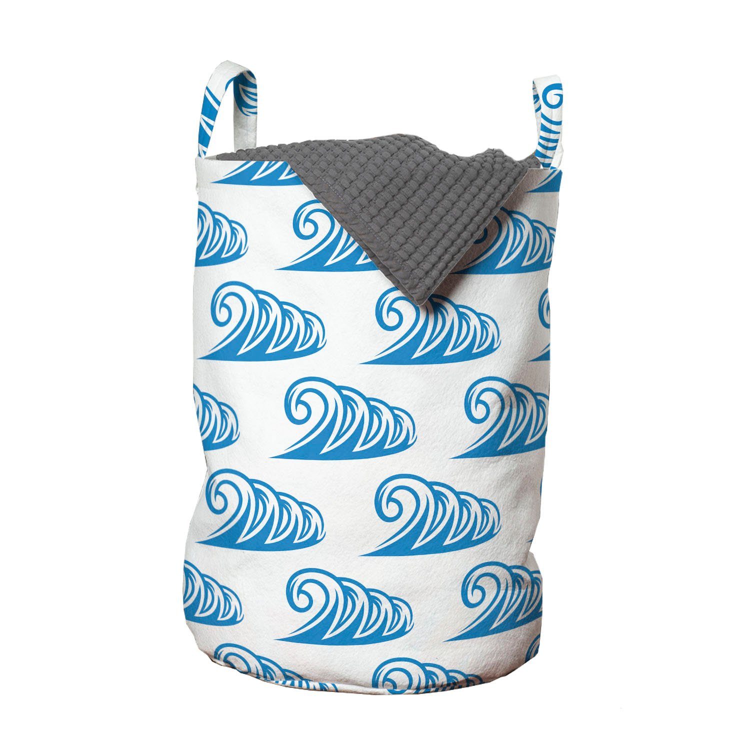 Wäschesäckchen für Nautisch mit Abakuhaus Griffen Curling Sommer-Ozean-Wellen Waschsalons, Kordelzugverschluss Wäschekorb