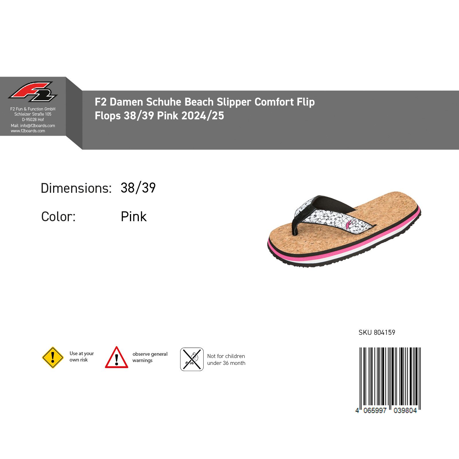 F2 F2 Damen Schuhe Beach Slipper Comfort Flip Flops 38/39 Pink 2024/25 Slip günstig online kaufen