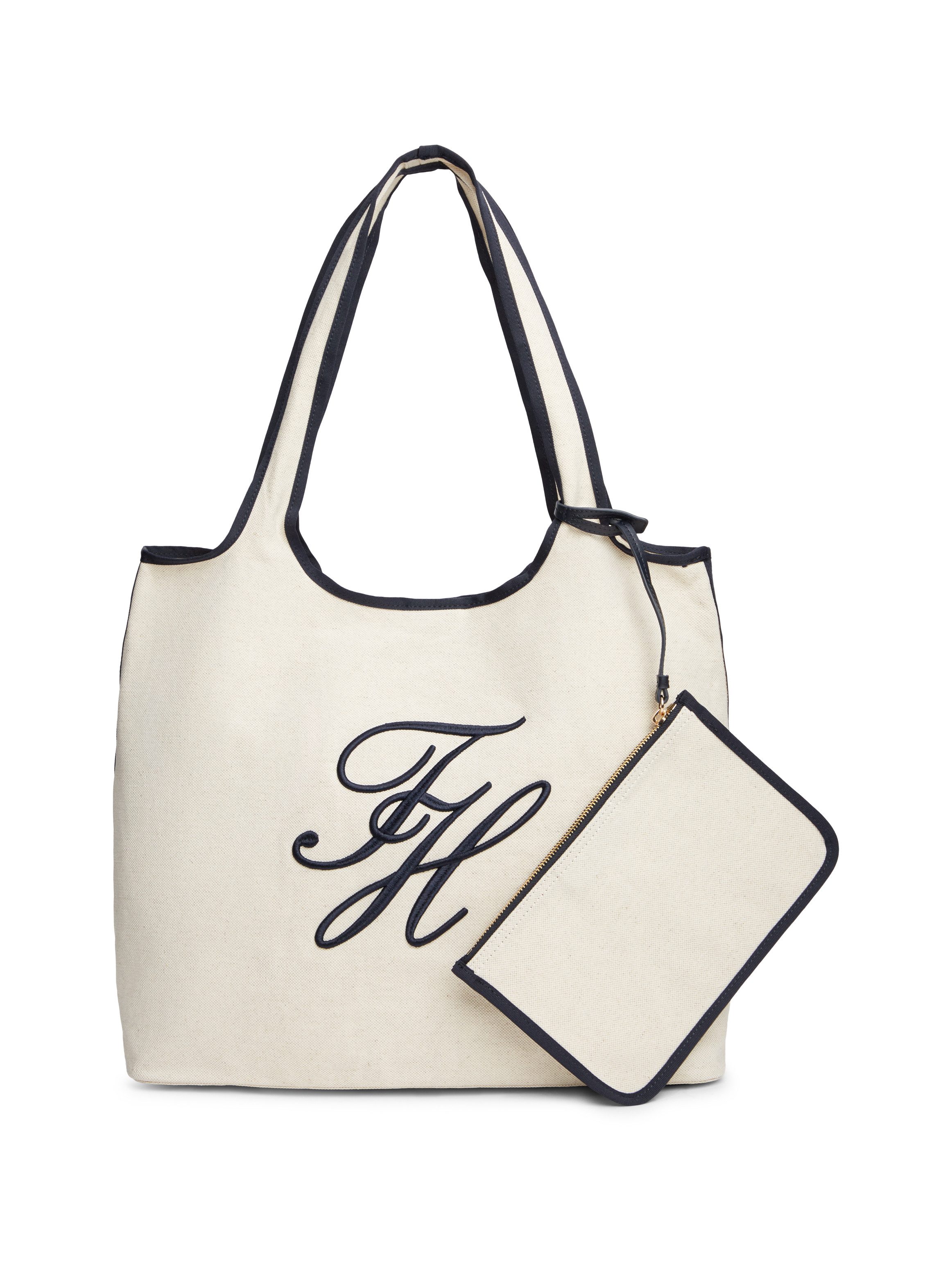 Tommy Hilfiger Tragetasche TH SUMMER TOTE CANVAS (Set, 2-tlg., Mit kleiner, abnehmbarer Tasche), Damen Schultertasche, Tragetasche, Shopper mit angehängter Innentasche