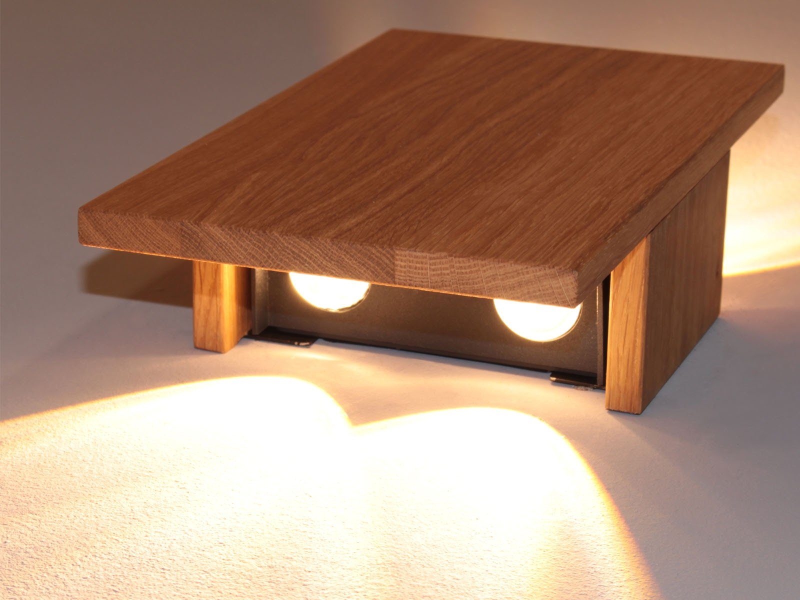 LED integriert, innen 2er indirekte Warmweiß, breit fest Wandleuchte, Holz-Lampen LED 15cm Wand-Beleuchtung flach, meineWunschleuchte SET